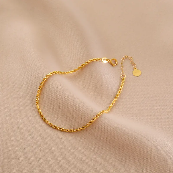 18K Solid Yellow Gold 1mm Rope Chain Bracelet