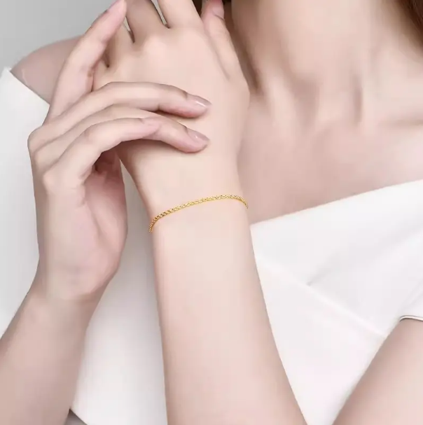 18K Solid Yellow Gold 1mm Rope Chain Bracelet