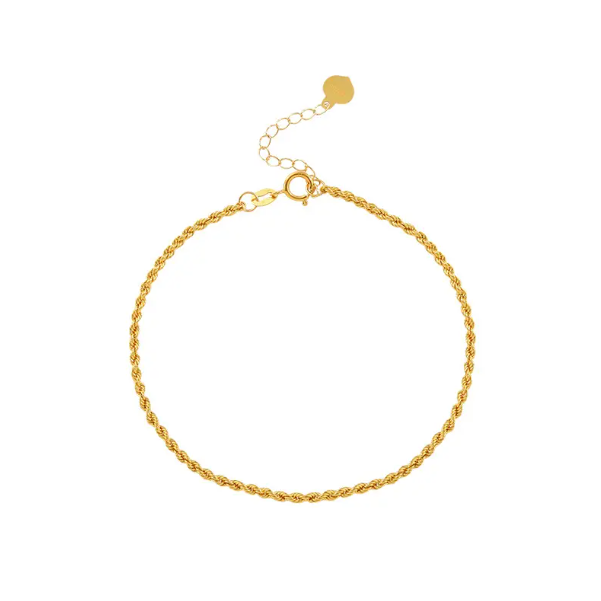 18K Solid Yellow Gold 1mm Rope Chain Bracelet