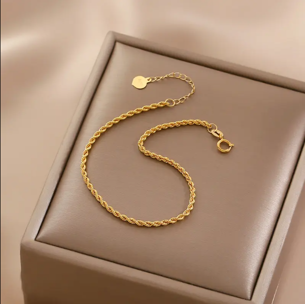 18K Solid Yellow Gold 1mm Rope Chain Bracelet