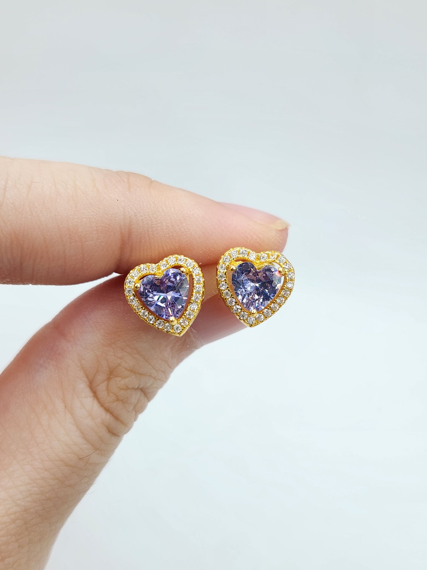 Heart Halo Lilac Moissanite Studs