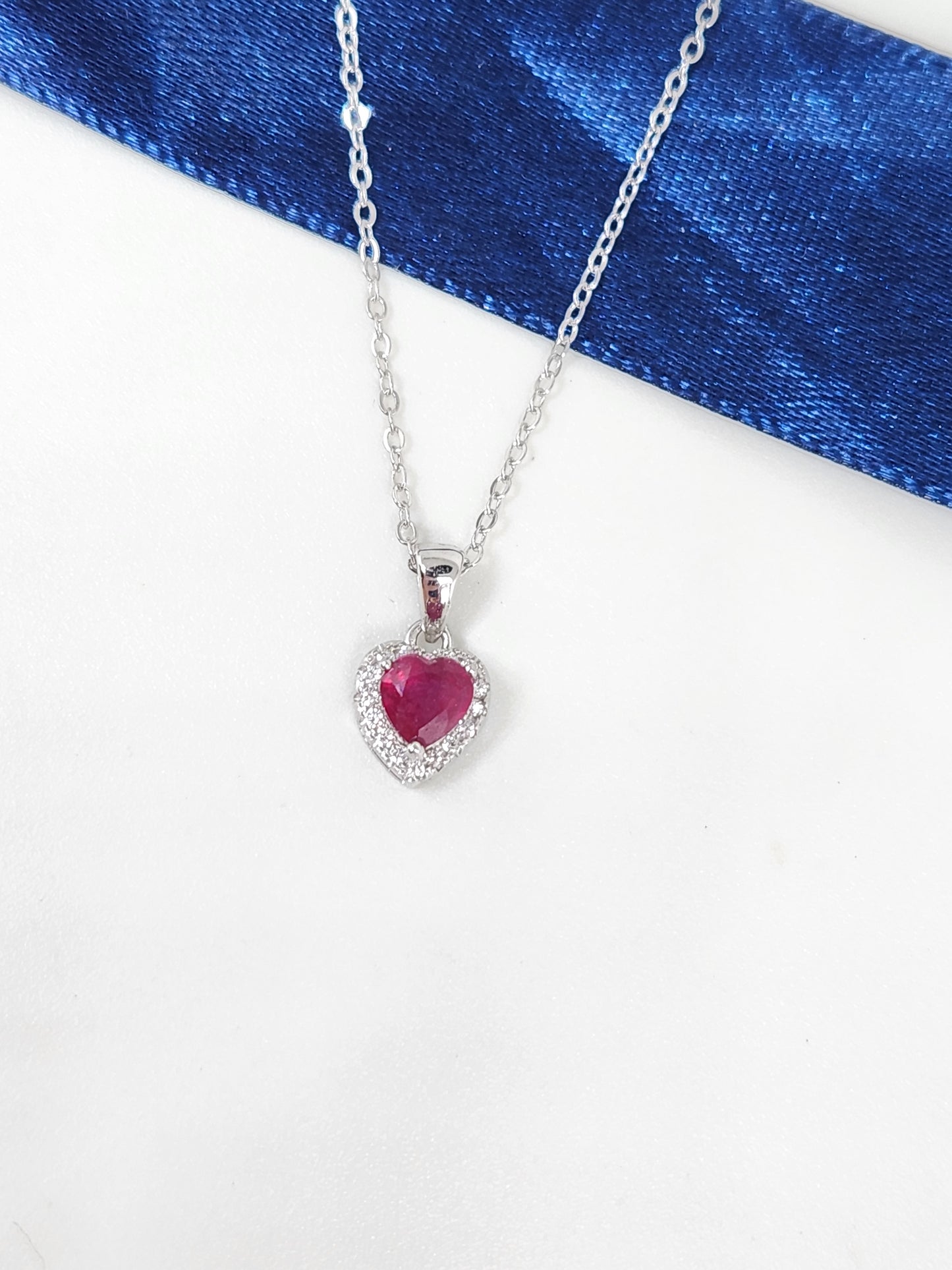 Ruby Heart Halo Necklace
