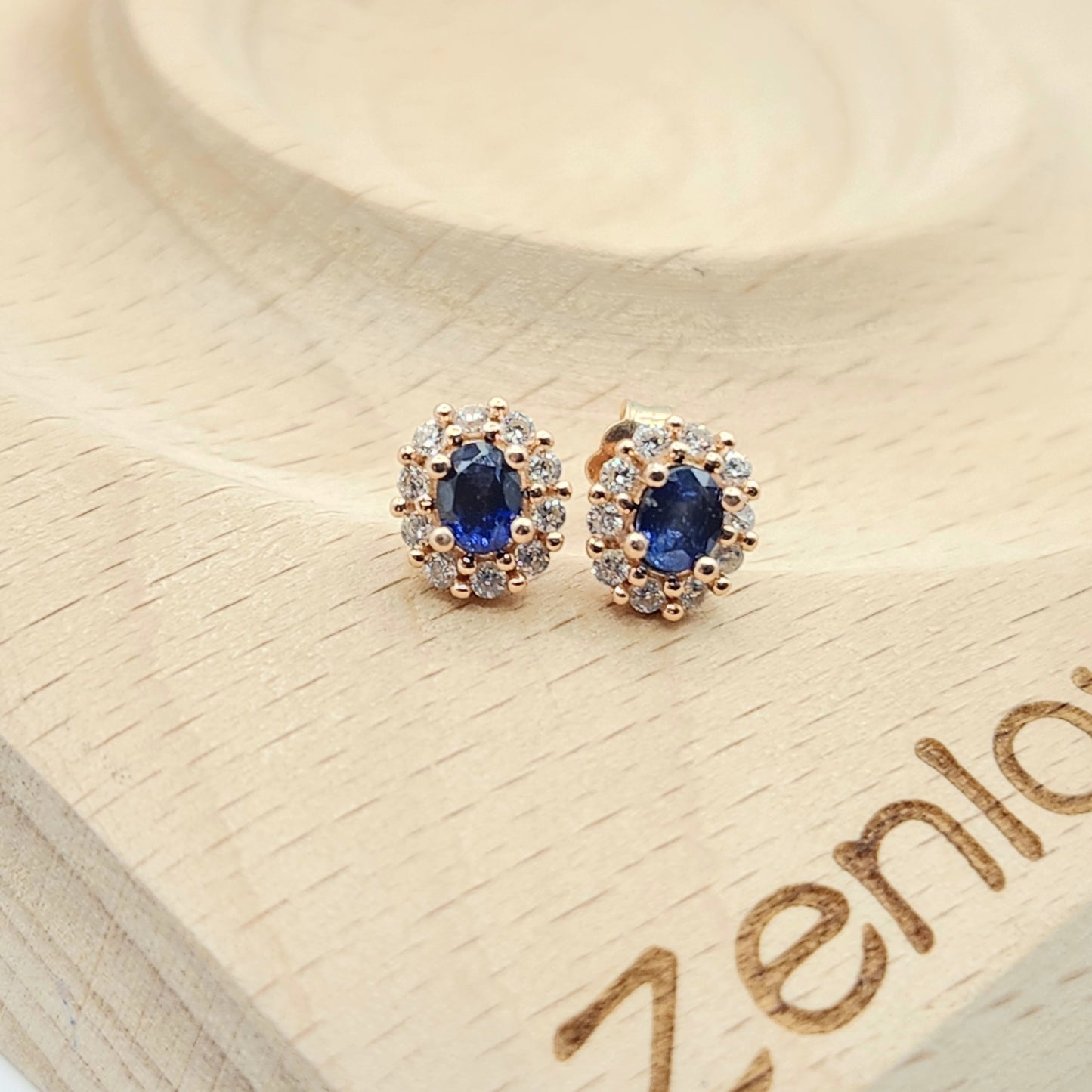 Natural Blue Sapphire Halo Studs
