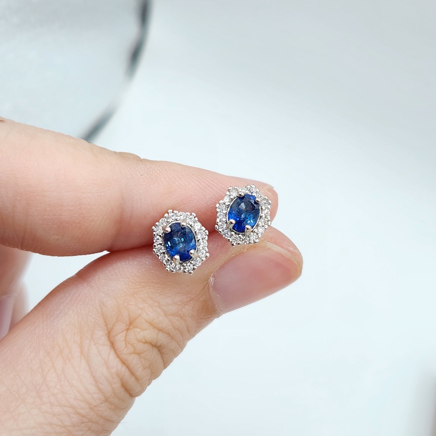 Natural Blue Sapphire Halo Studs