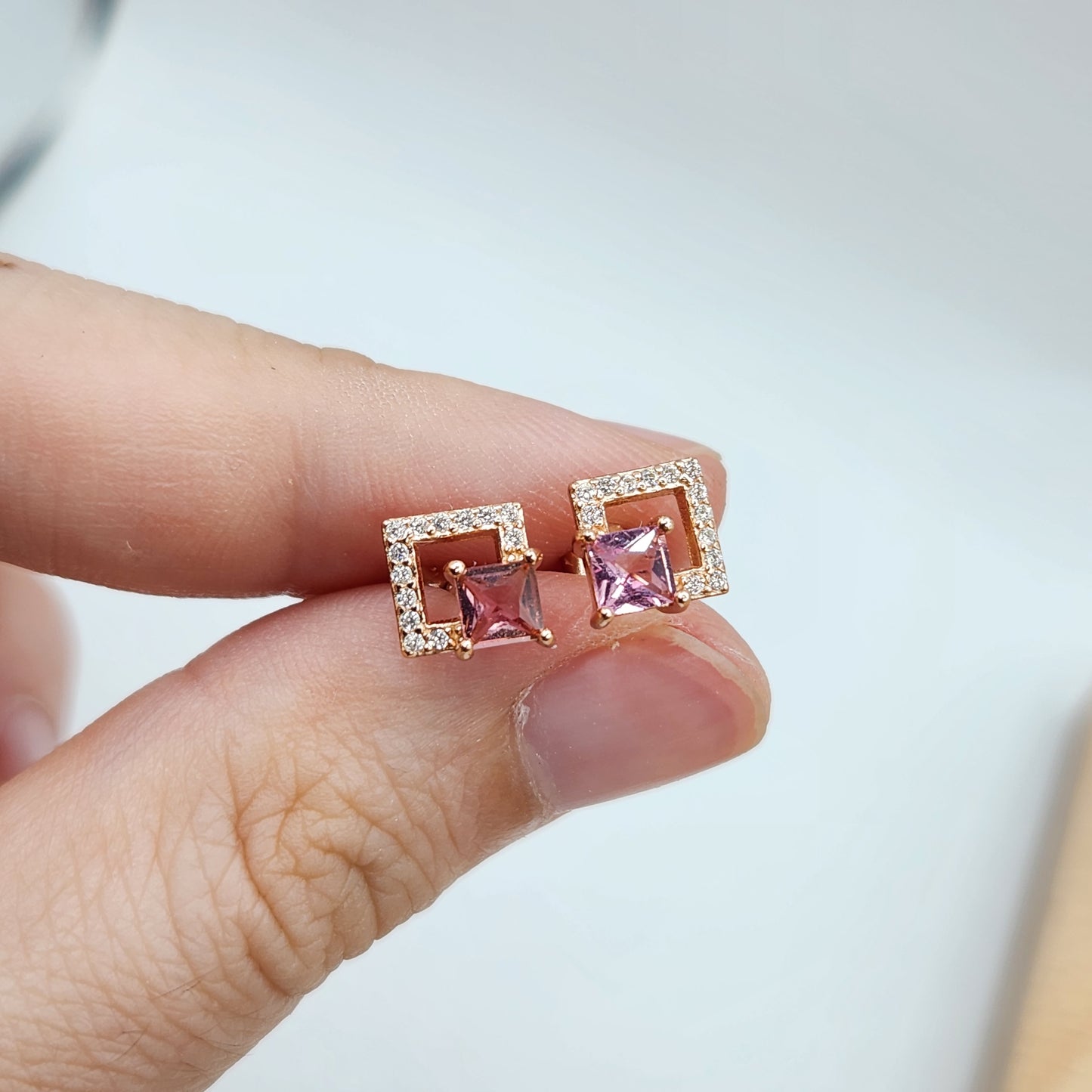 Tourmaline Princess cut Studs