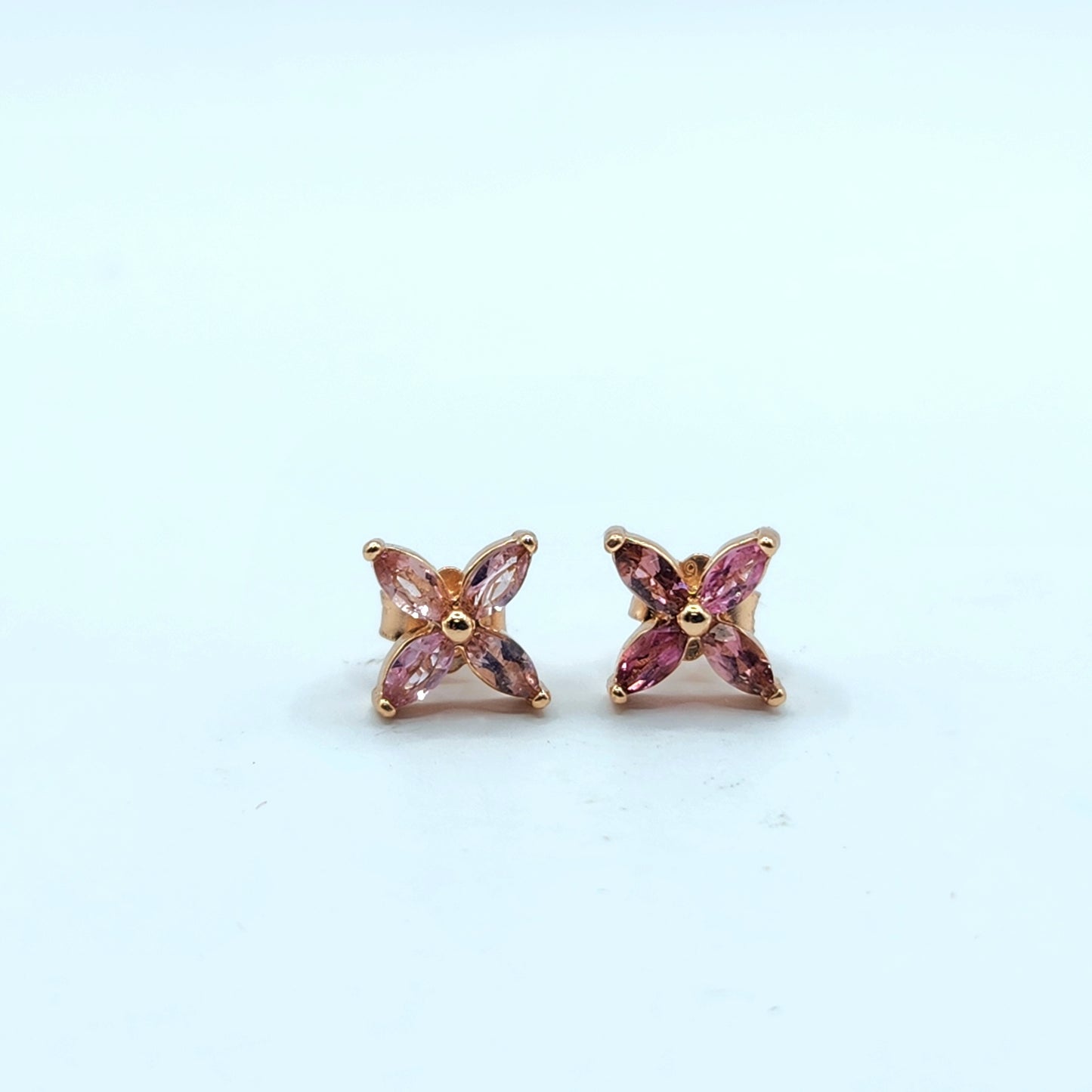 Natural Pink Tourmaline Gemstone Floral Studs in S925 Sterling Silver