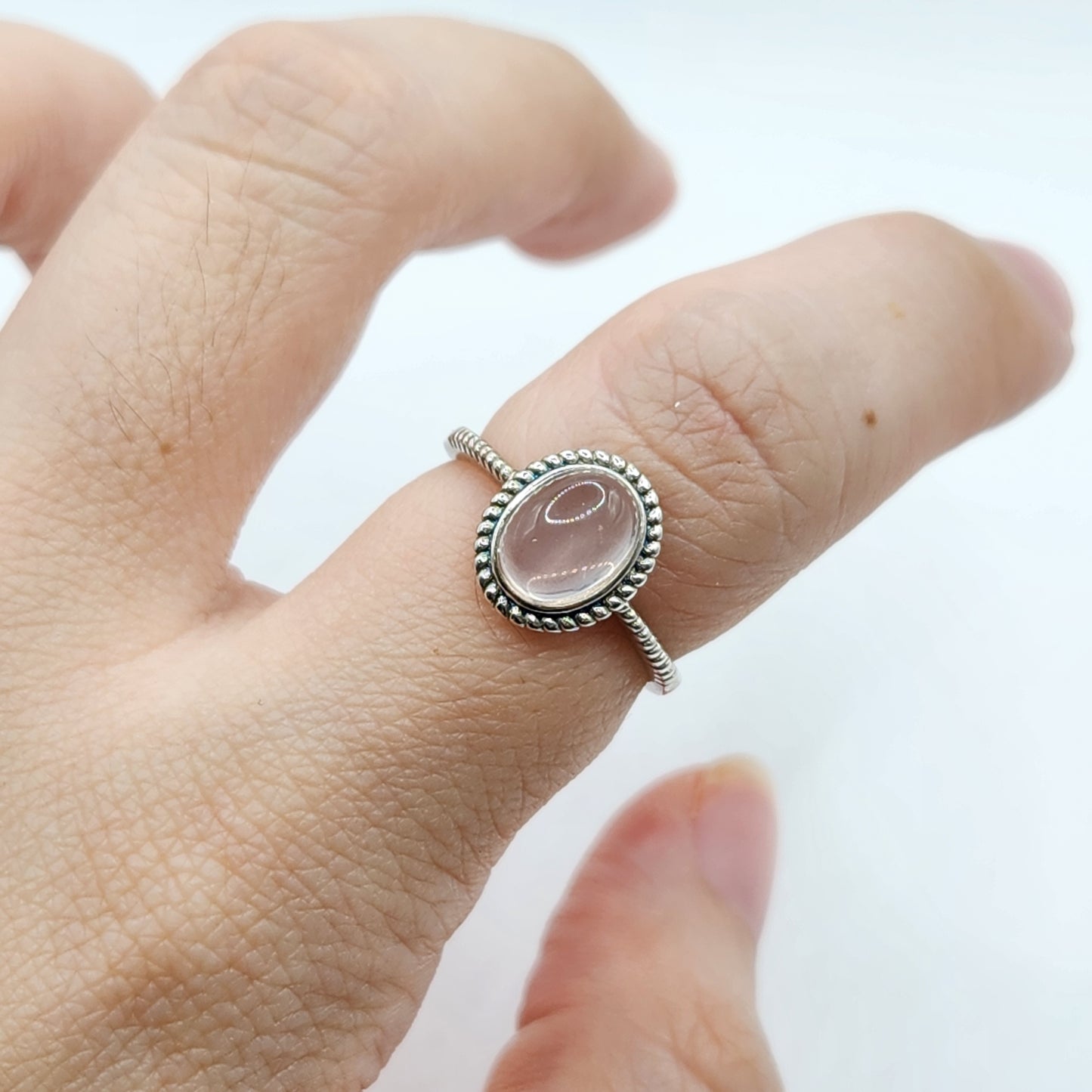 Beaded Bezel Oval Gem Ring Freya