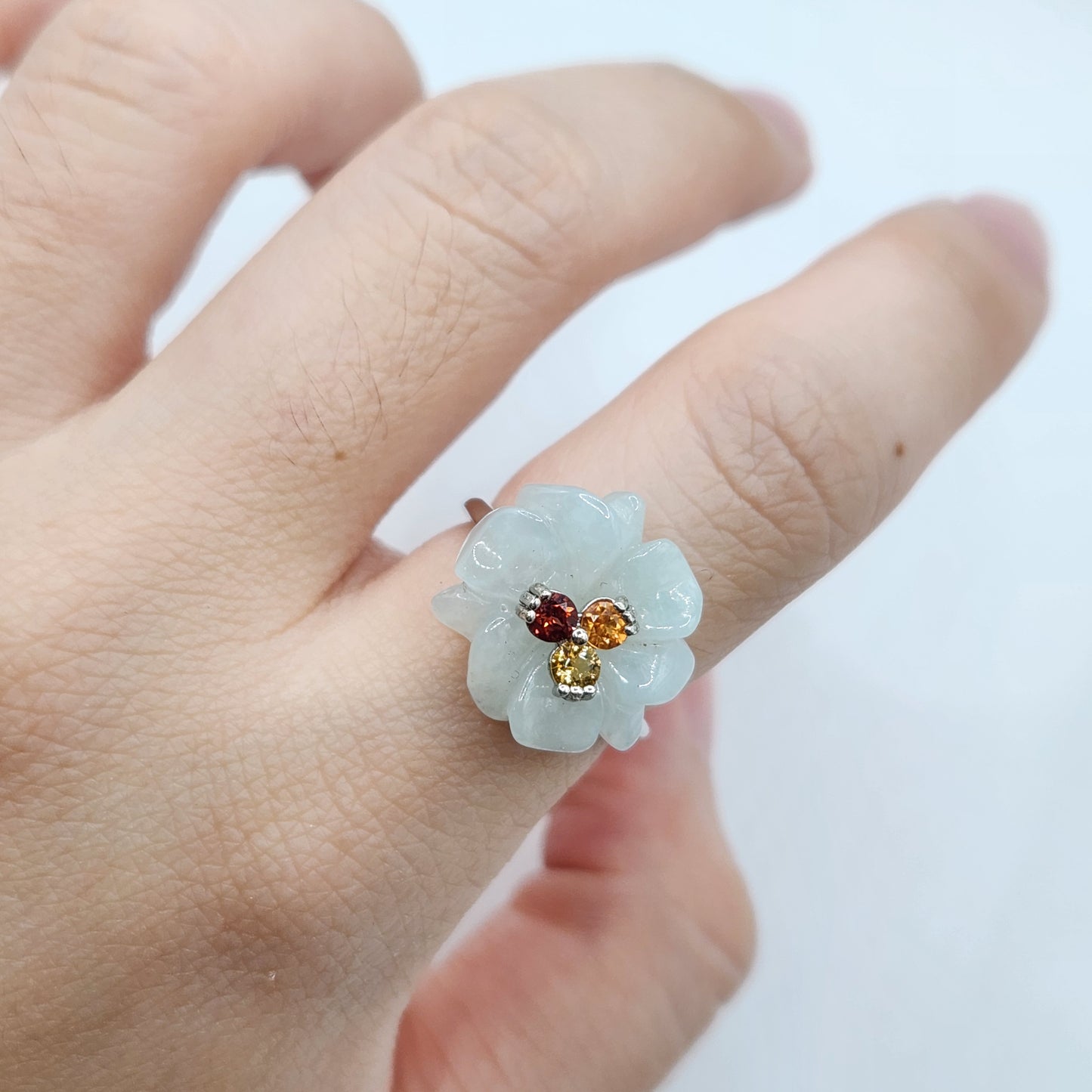 Type A Jadite Floral Carved Ring