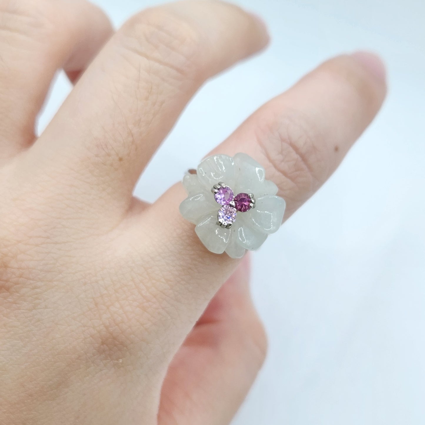Type A Jadite Floral Carved Ring