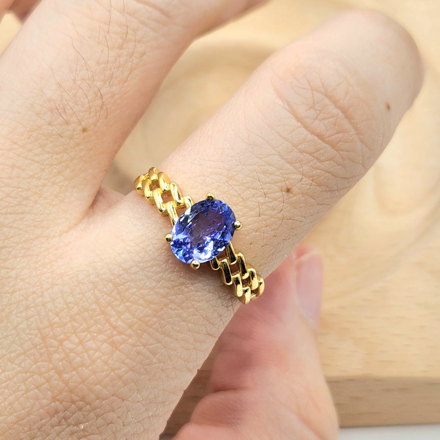 Premium Tanzanite Ring Yellow Gold S925