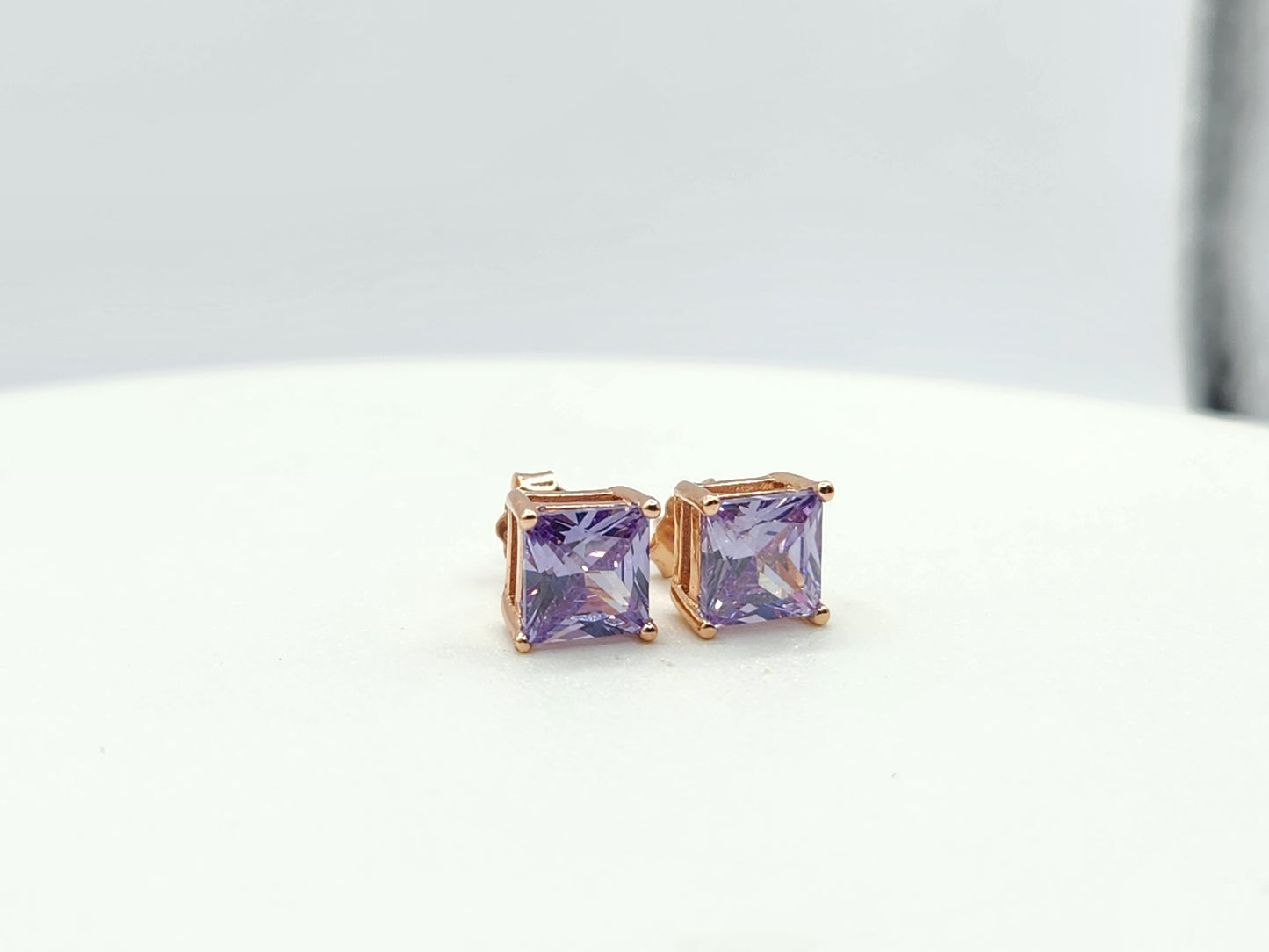 Classic 4 Prong Princess cut Studs-Lilac Moissanite