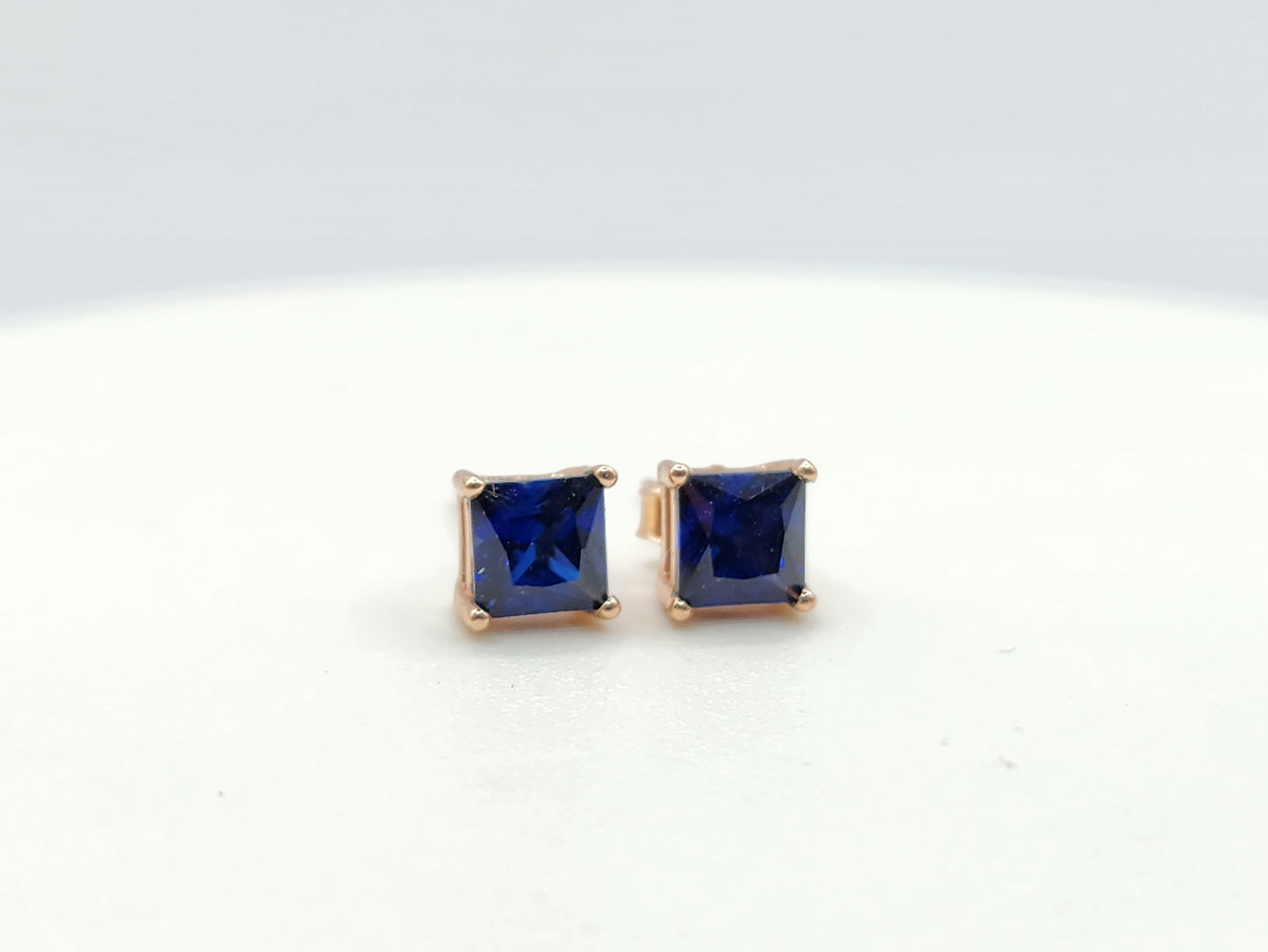 Classic 4 Prong Square cut Studs- Lab Blue Sapphire
