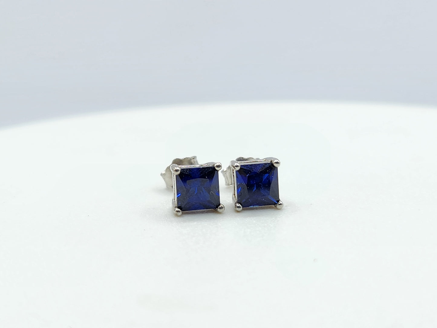 Classic 4 Prong Square cut Studs- Lab Blue Sapphire