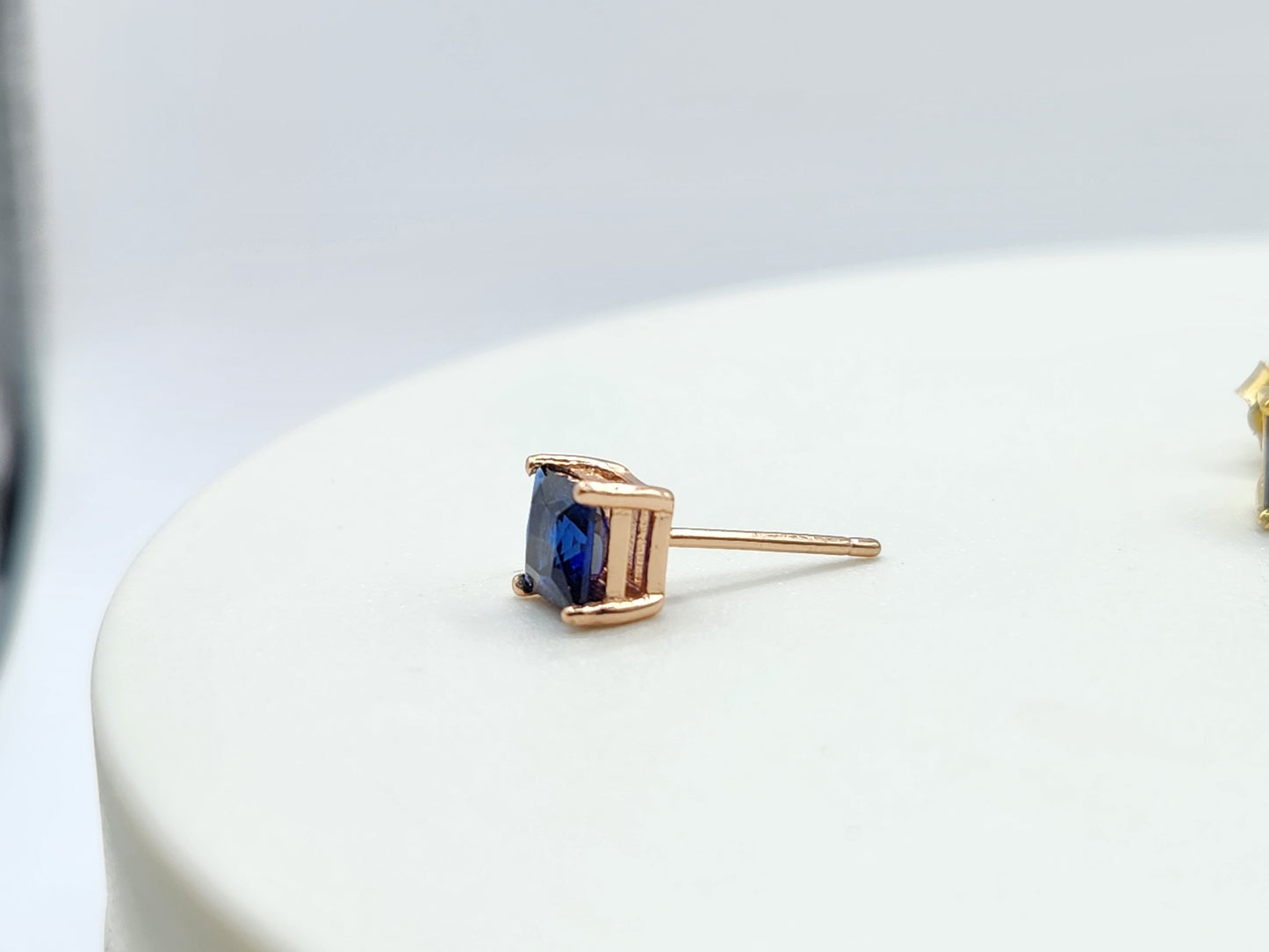 Classic 4 Prong Square cut Studs- Lab Blue Sapphire