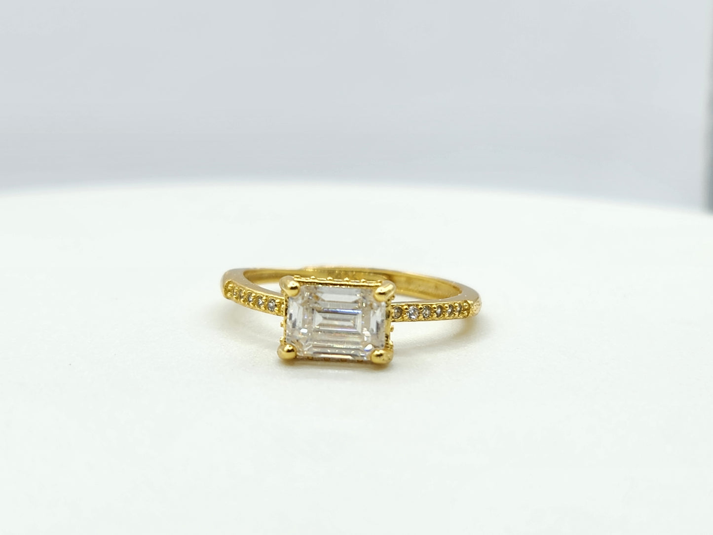 Emerald Cut Moissanite Ring Yellow Gold