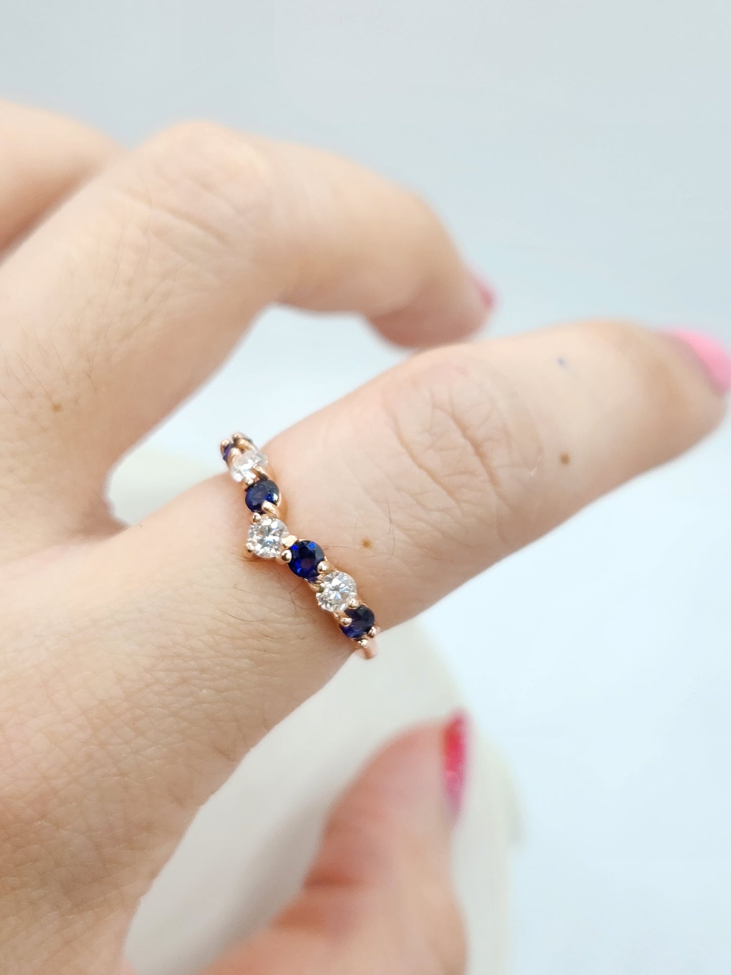 Natural Blue Sapphire Chervon Ring