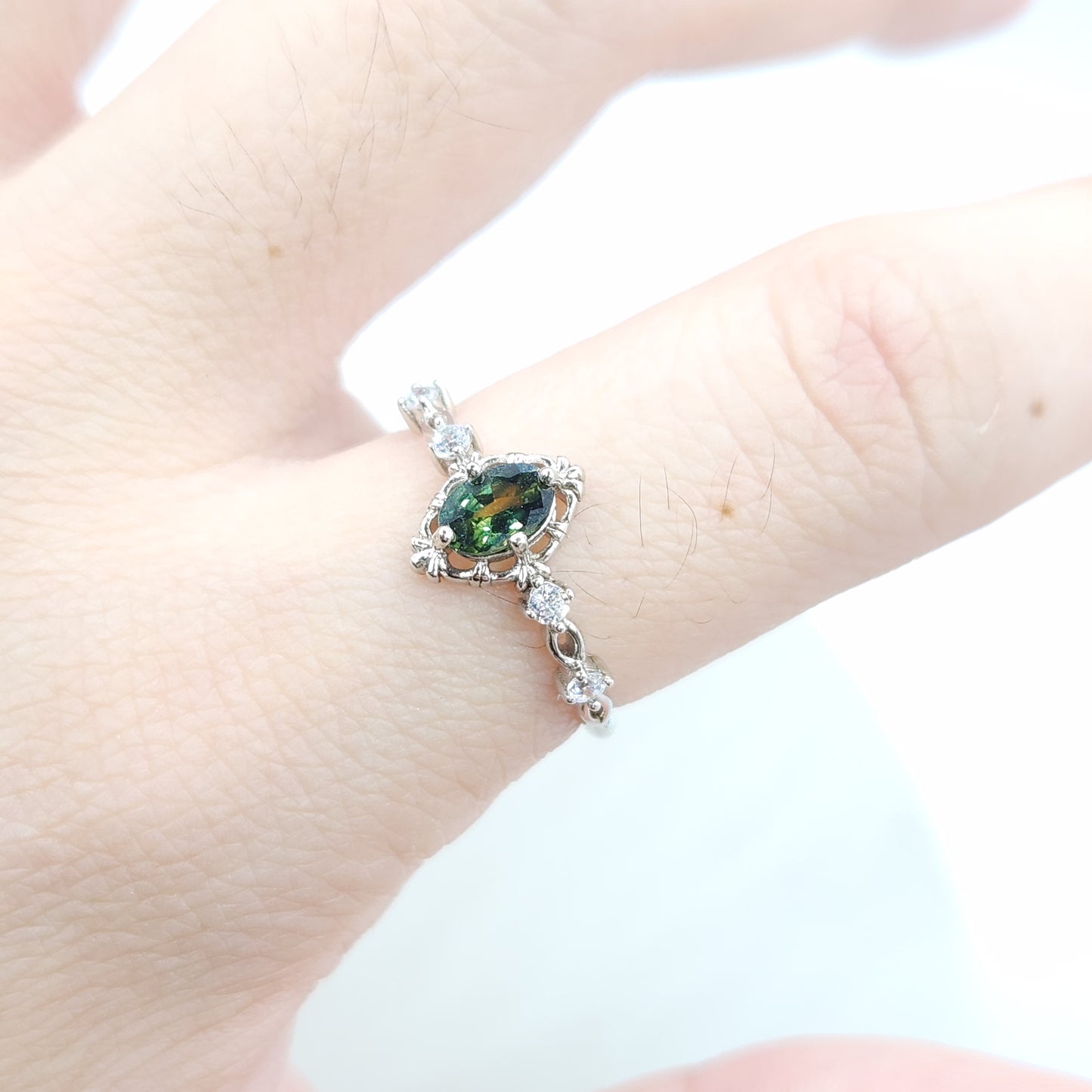 Natural Oval Teal Sapphire Ring