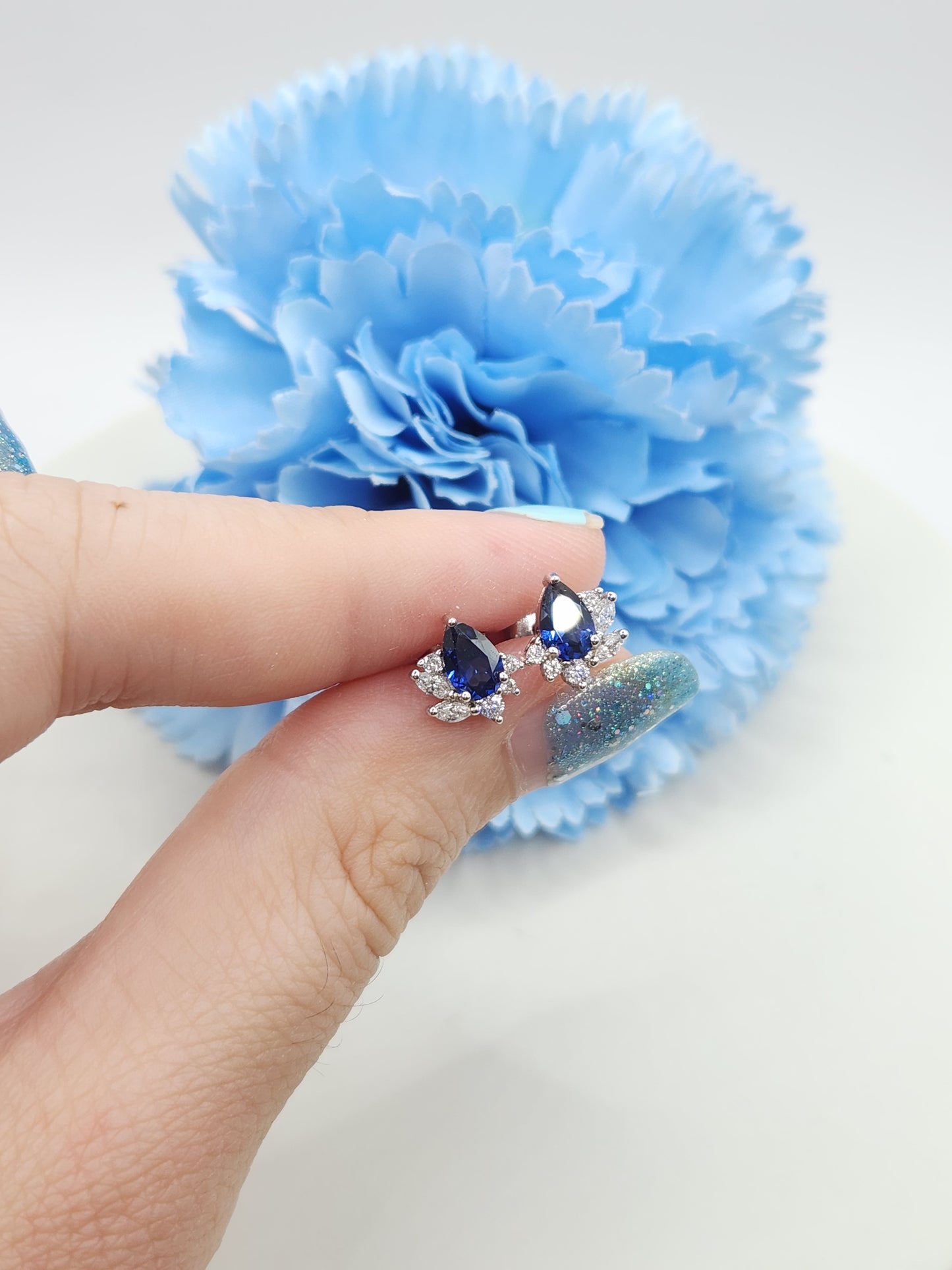 Teardrop Sapphire Cluster Studs