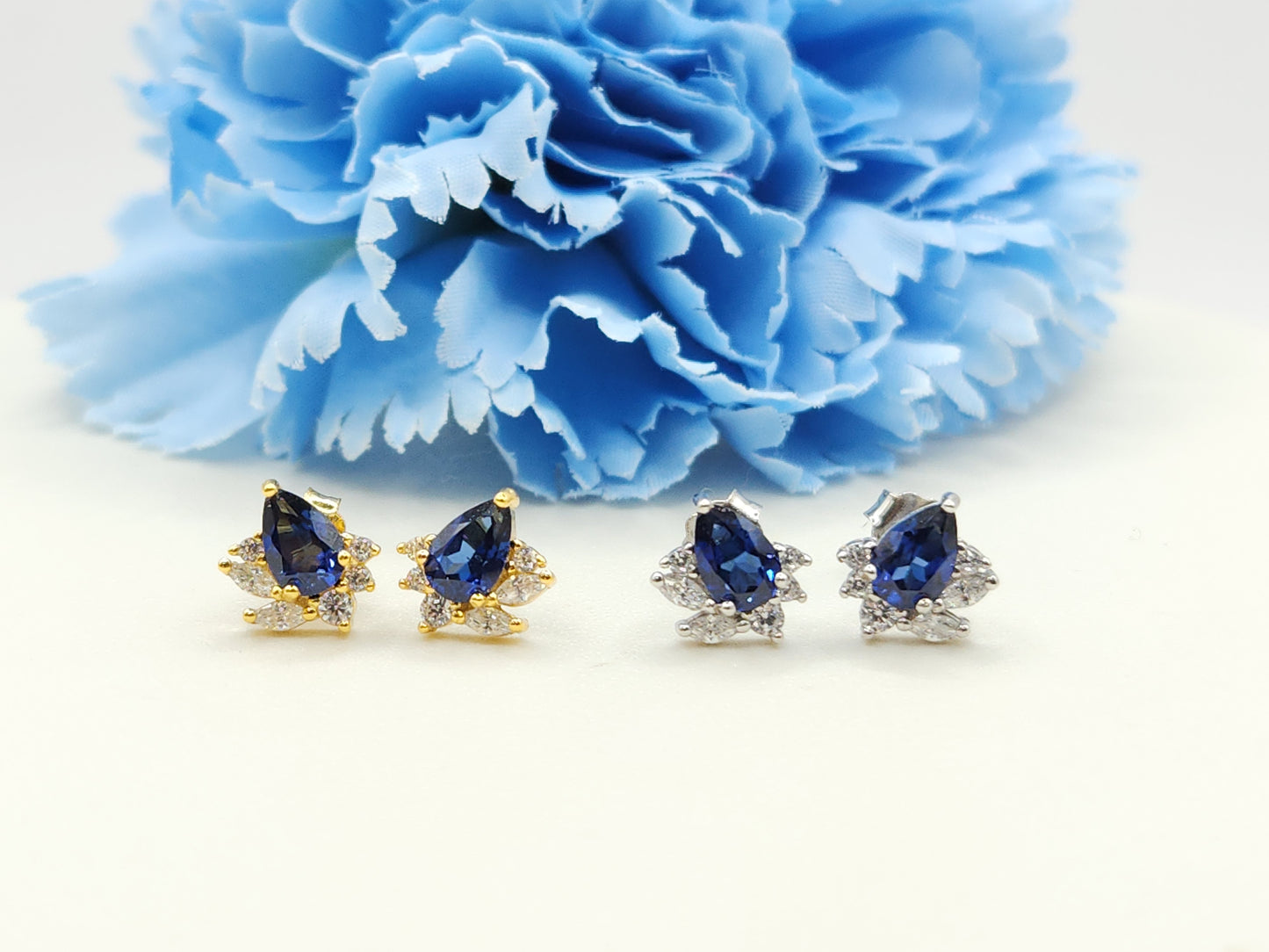 Teardrop Sapphire Cluster Studs