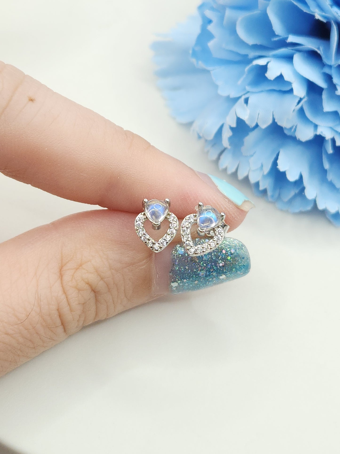 Moonstone Heart Studs-Alice