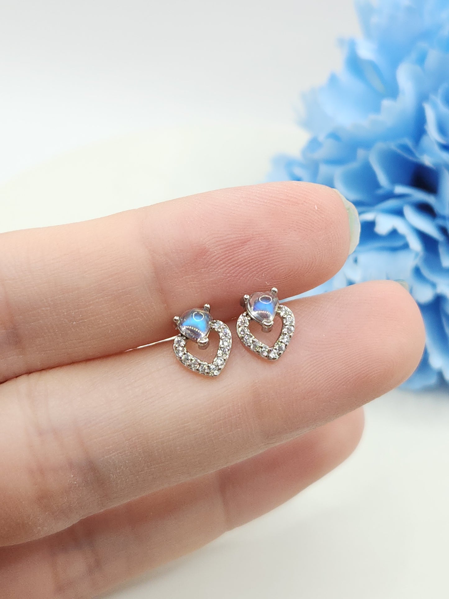 Moonstone Heart Studs-Alice