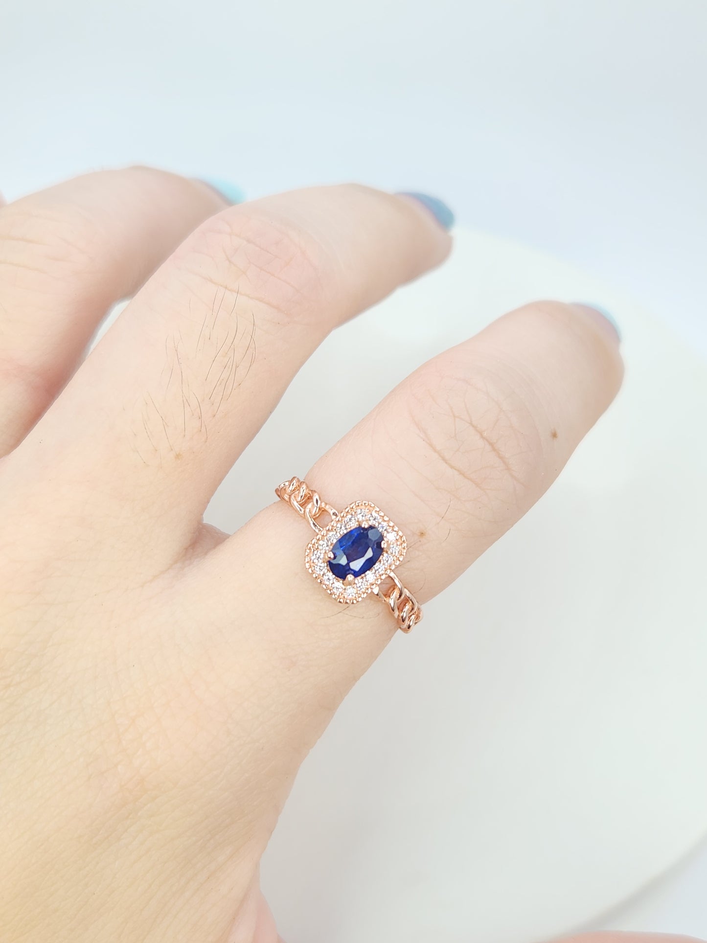 Natural Heated Oval Blue Sapphire Ring