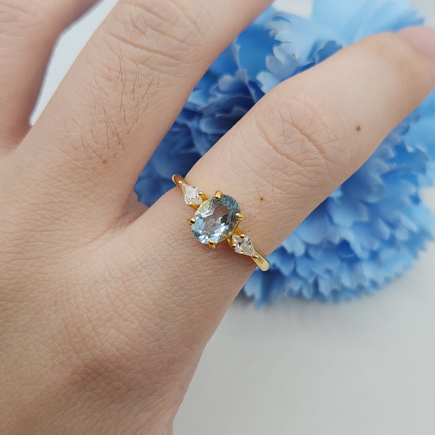 Aquamarine Yellow Gold S925 Ring
