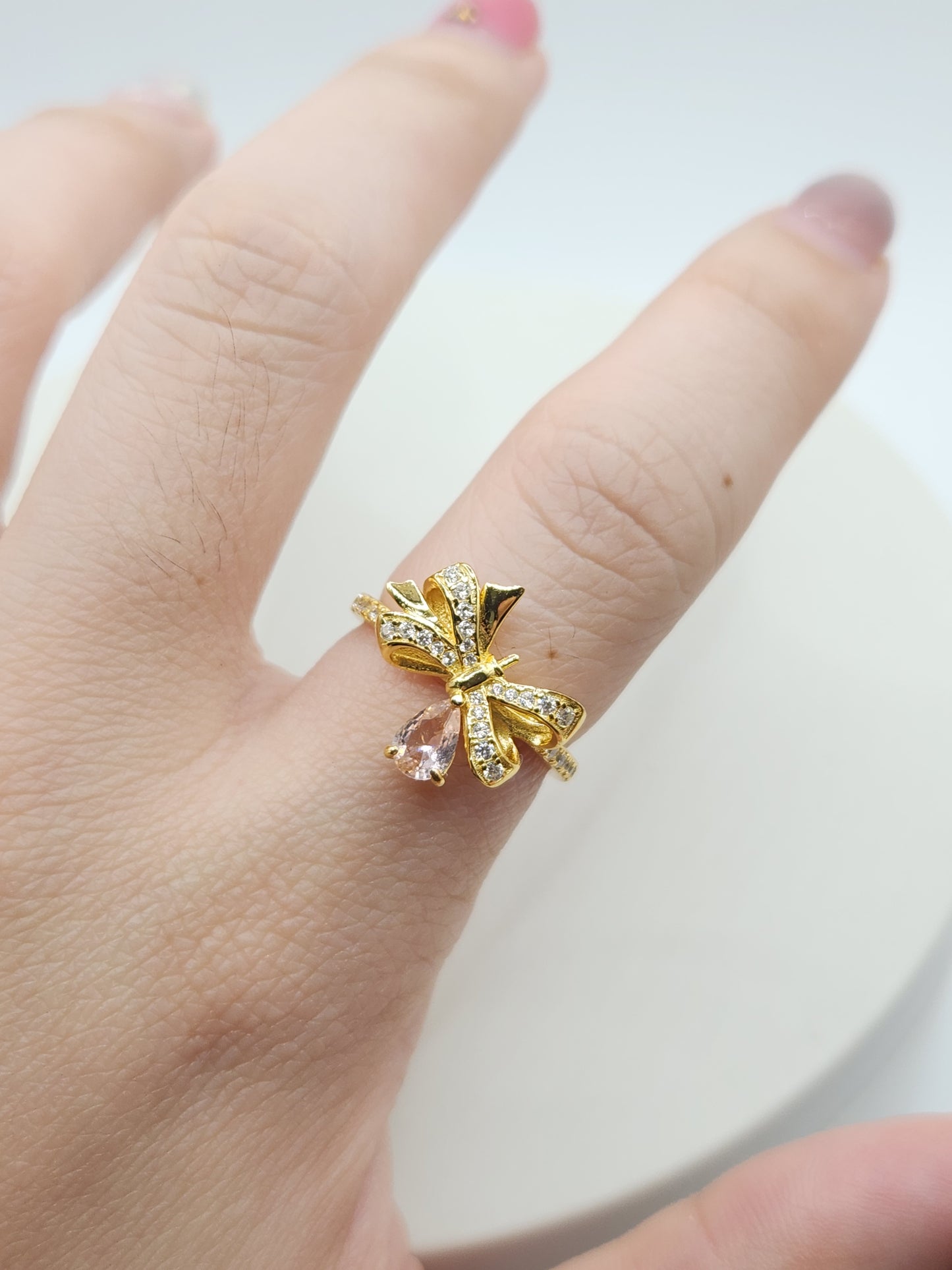 Morganite Ribbon Ring Yellow Gold