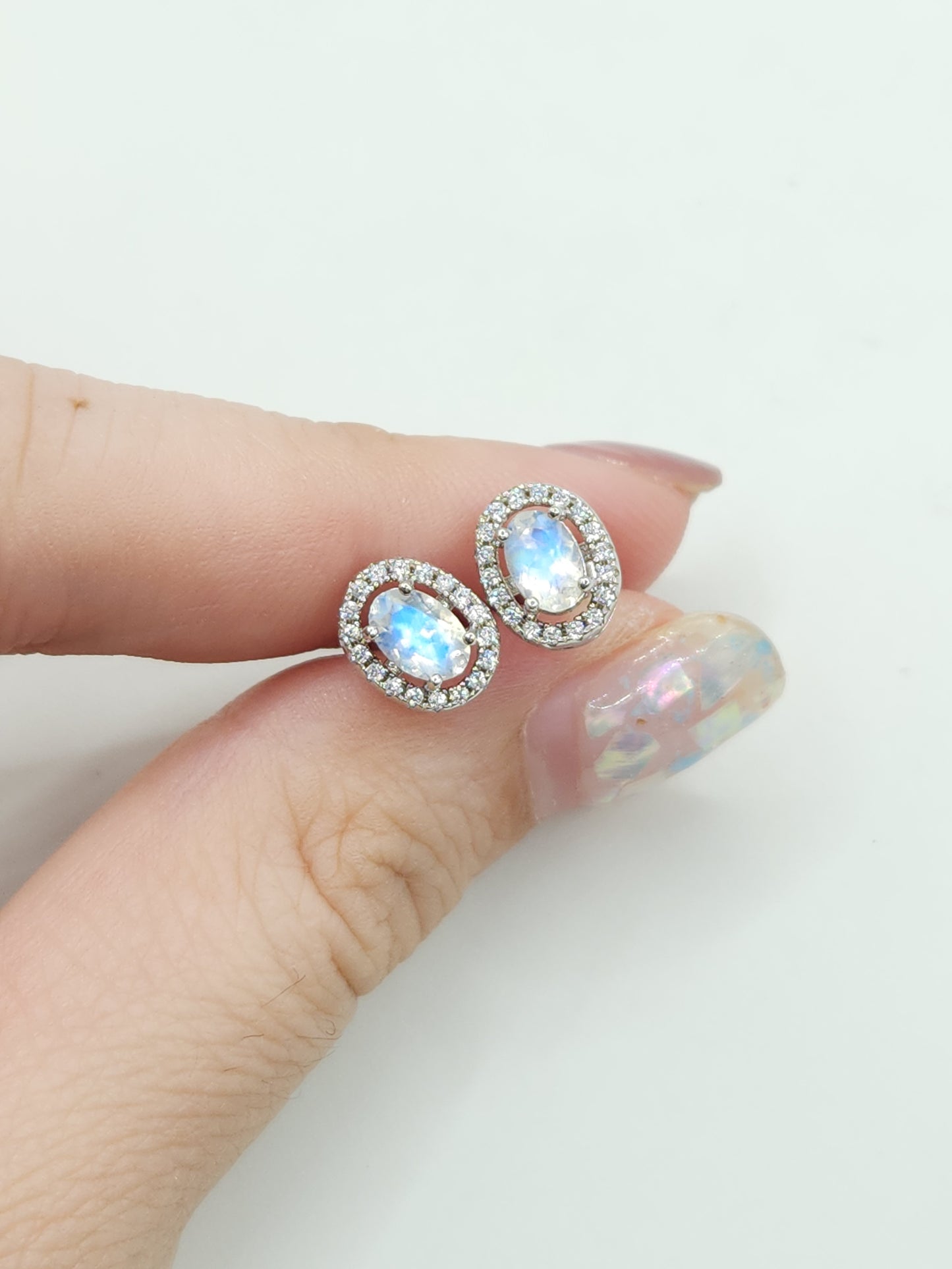 Moonstone Halo Studs