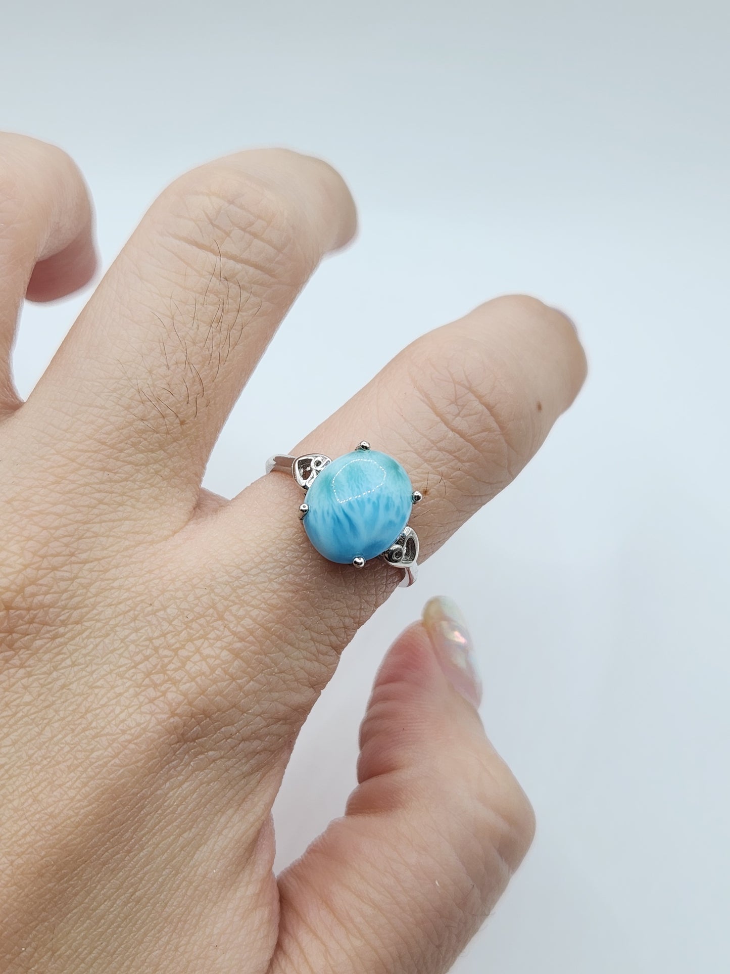 Natural Oval Larimar Ring S925 Silver Design A