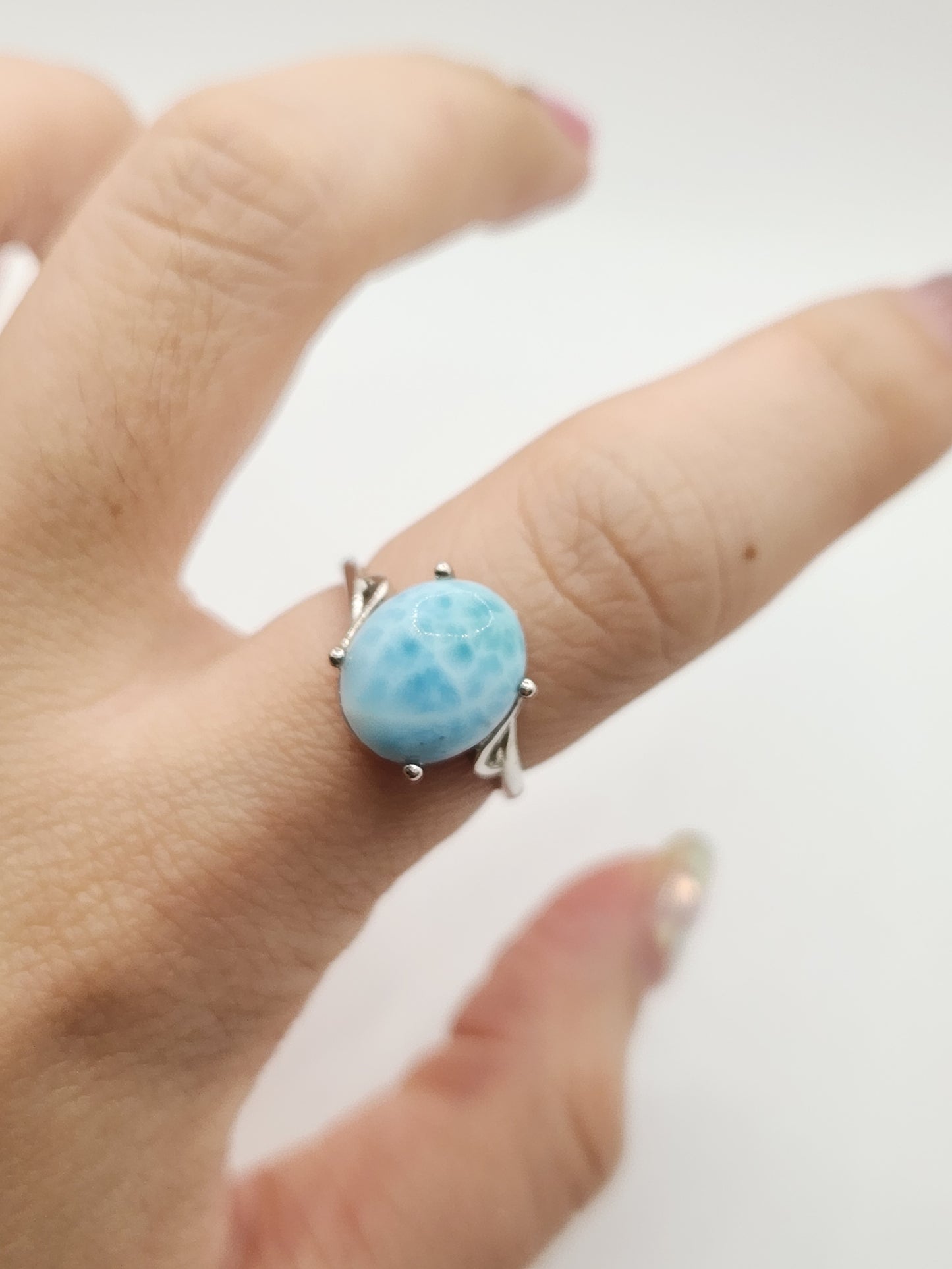 Natural Oval Larimar Ring S925 Design D