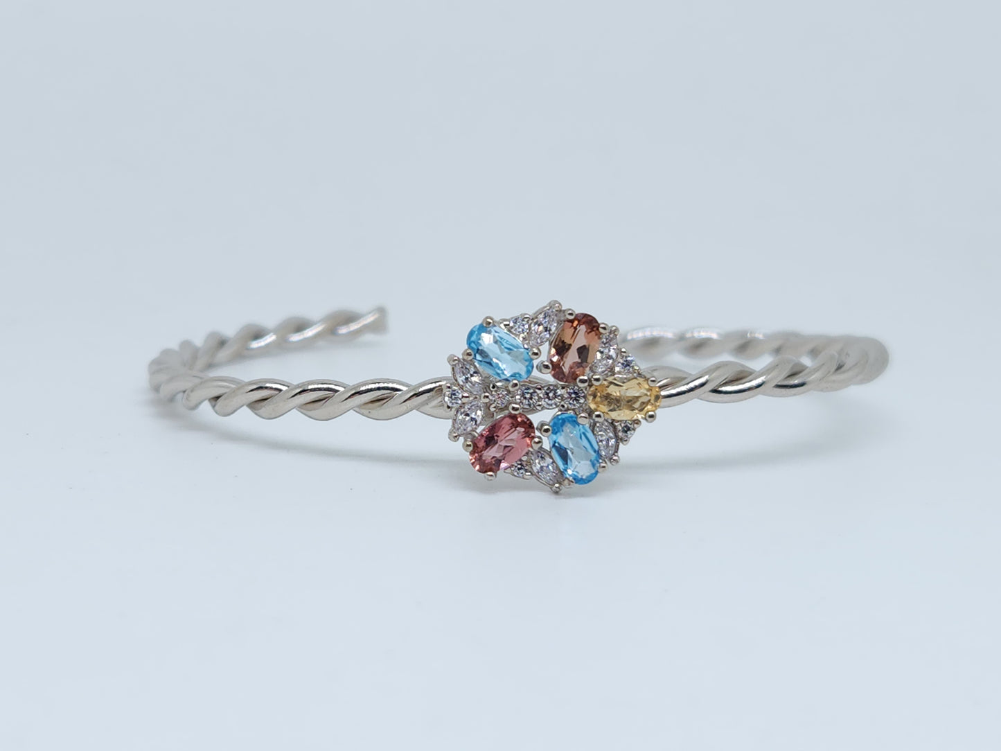 Floral Cluster Cuff Bangle- Multi Gemstones