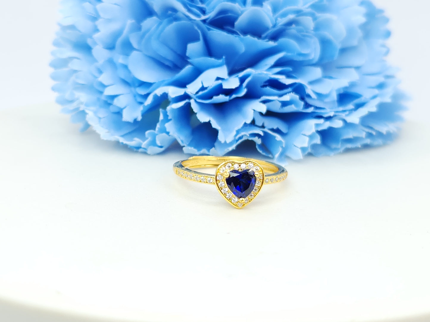Sapphire Heart Halo Paved Ring
