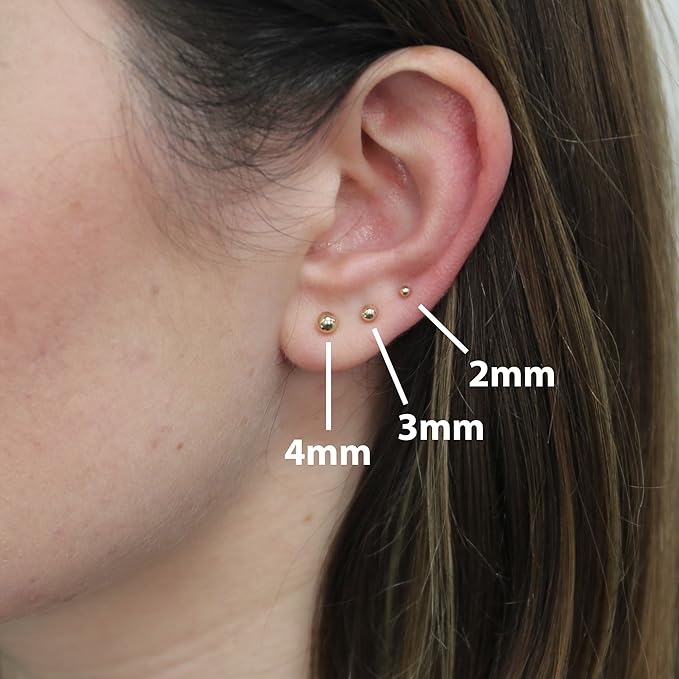 SOLID 18K Gold Modern Plain Bead Earstuds 2mm 3mm 4mm