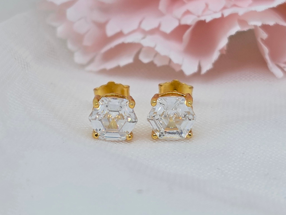 Hexagonal White Topaz Stud