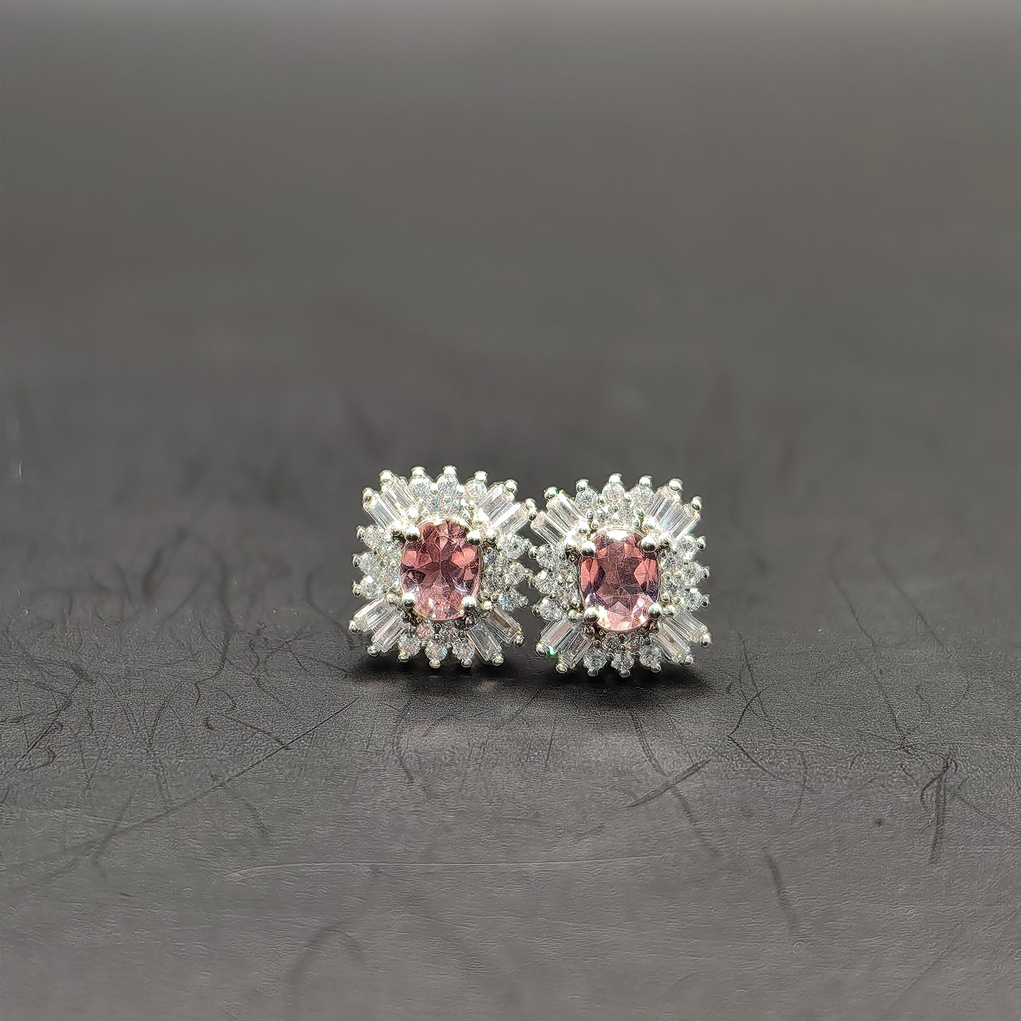 Natural Oval Pink Tourmaline Ear Studs in S925 Gold Vermeil