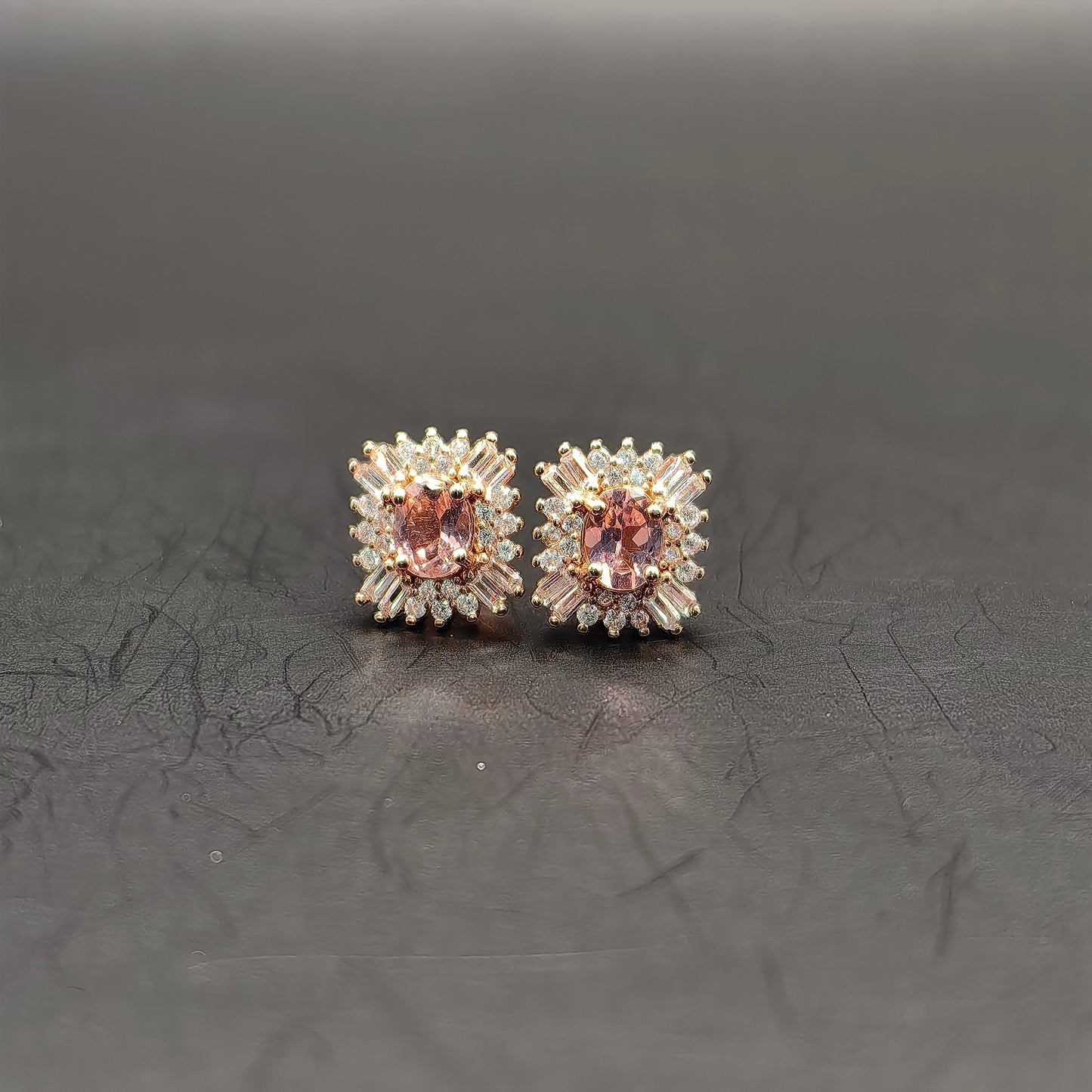 Natural Oval Pink Tourmaline Ear Studs in S925 Gold Vermeil
