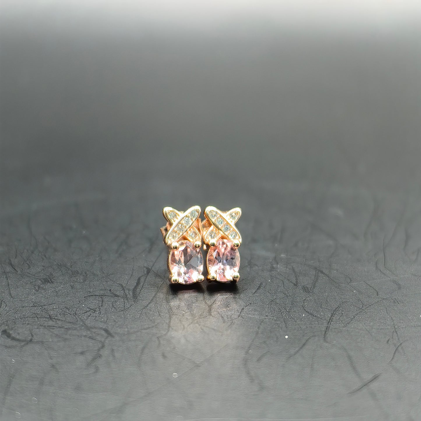 Natural Oval Pink Tourmaline Ear Studs in S925 Gold Vermeil