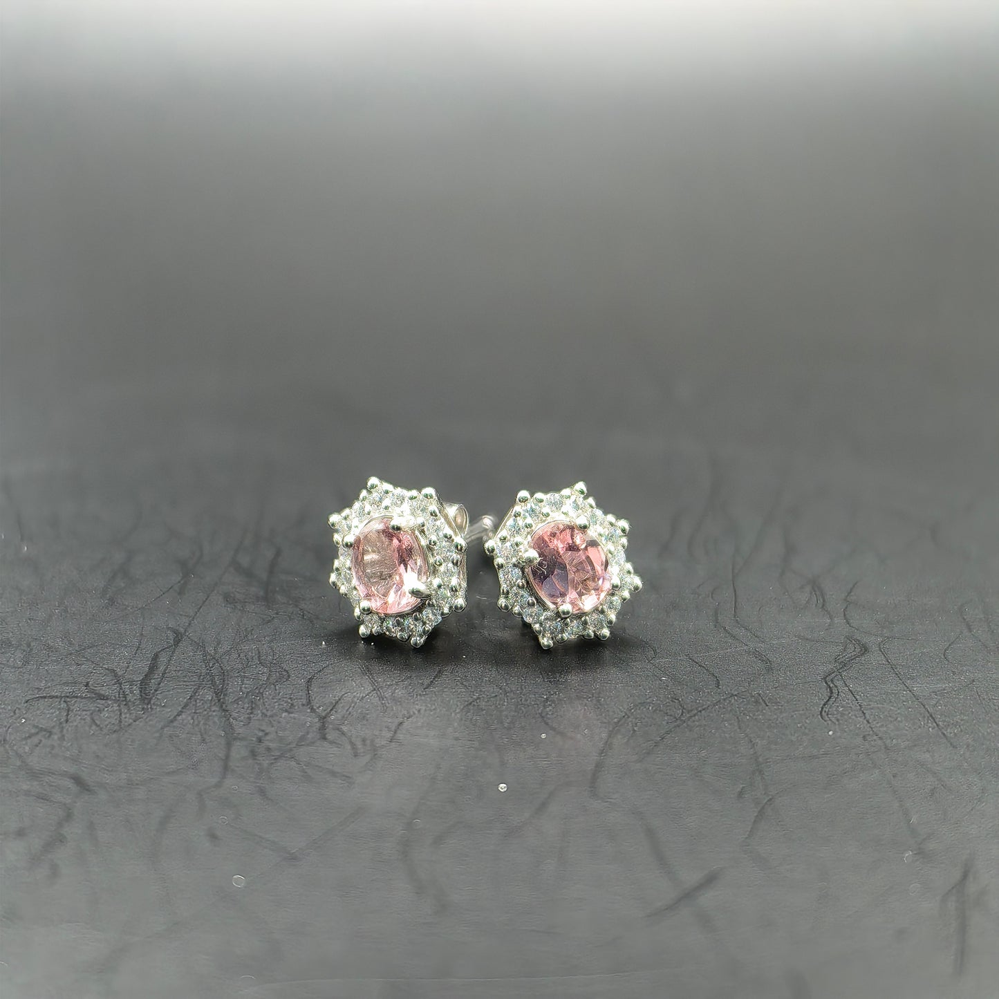 Natural Oval Pink Tourmaline Ear Studs in S925 Gold Vermeil
