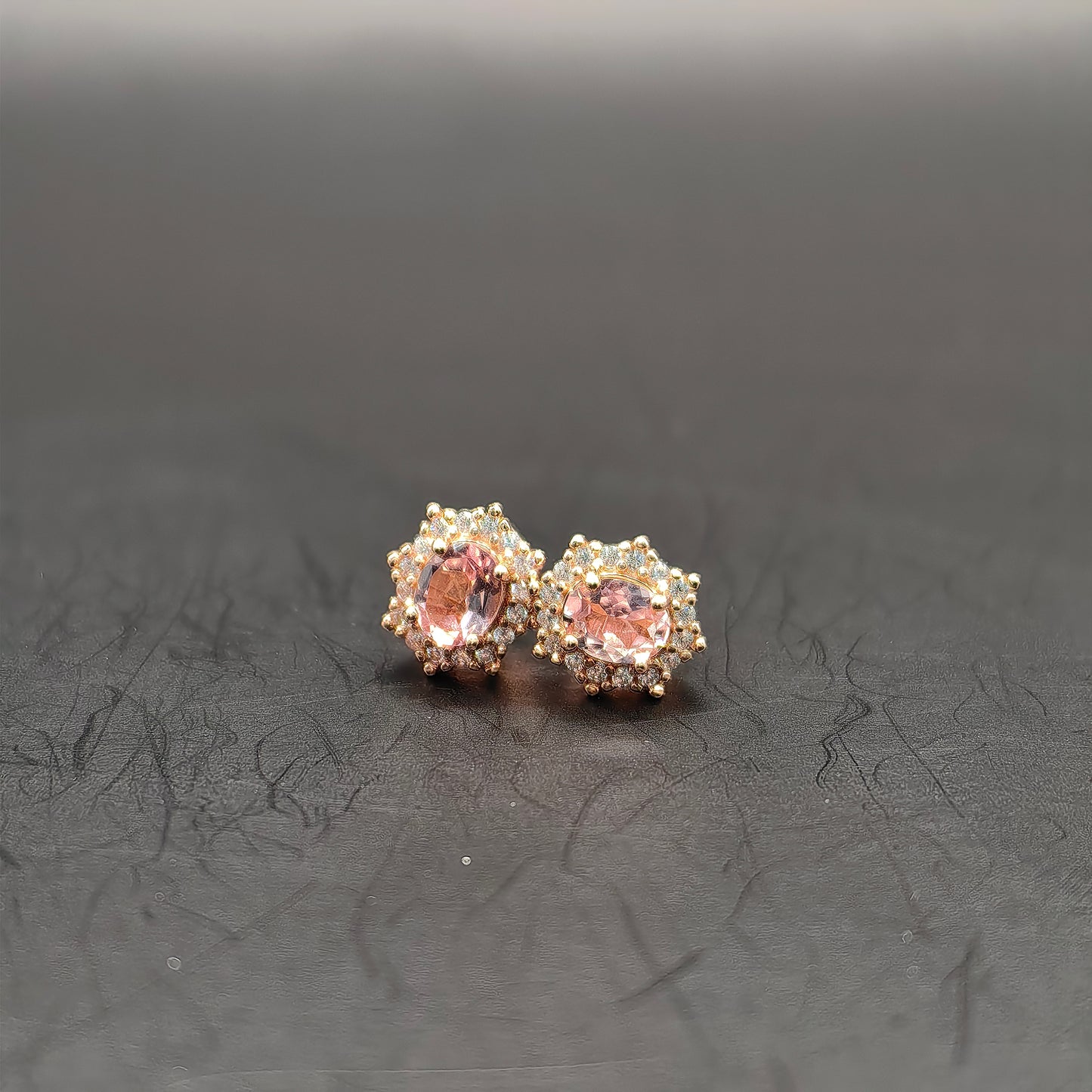 Natural Oval Pink Tourmaline Ear Studs in S925 Gold Vermeil
