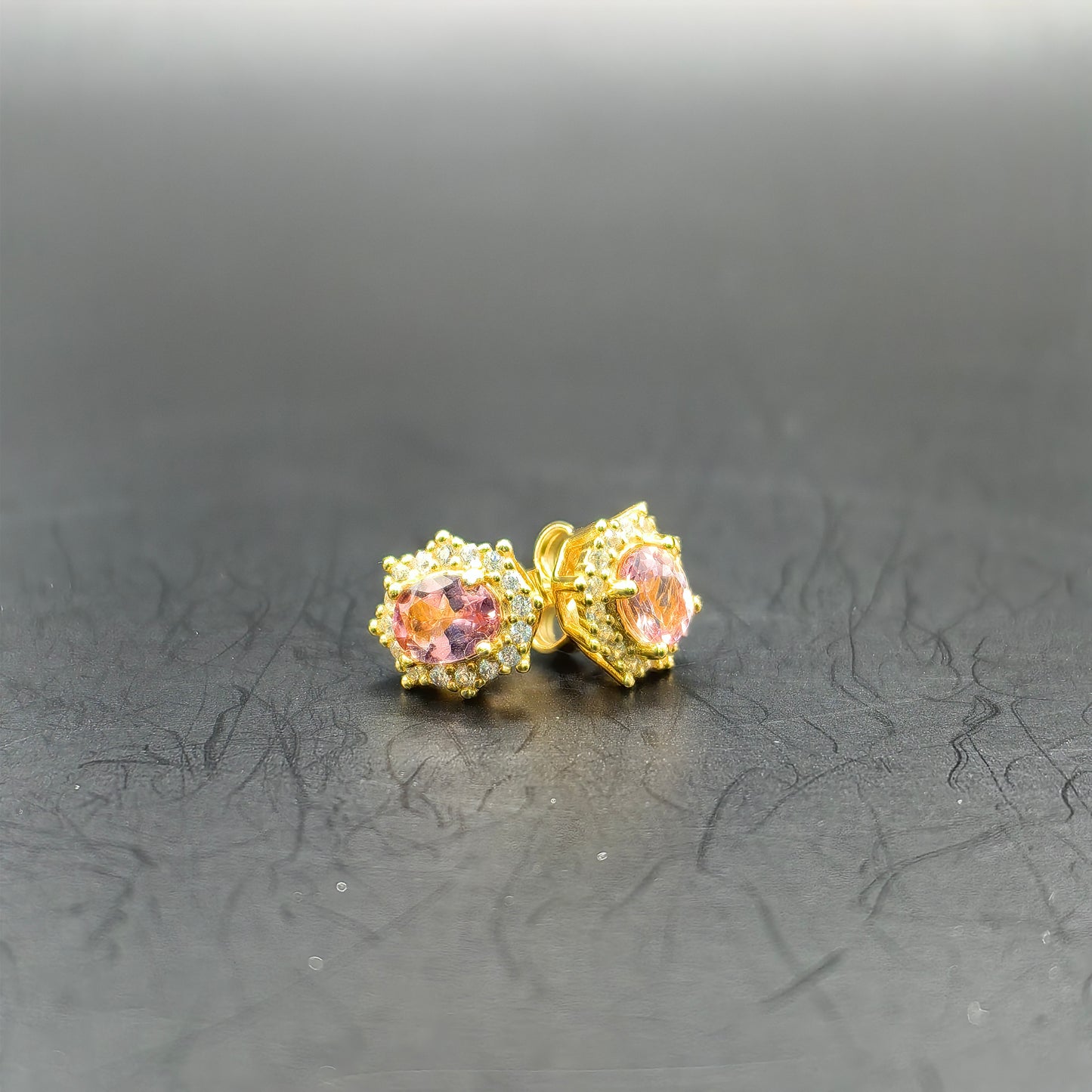 Natural Oval Pink Tourmaline Ear Studs in S925 Gold Vermeil