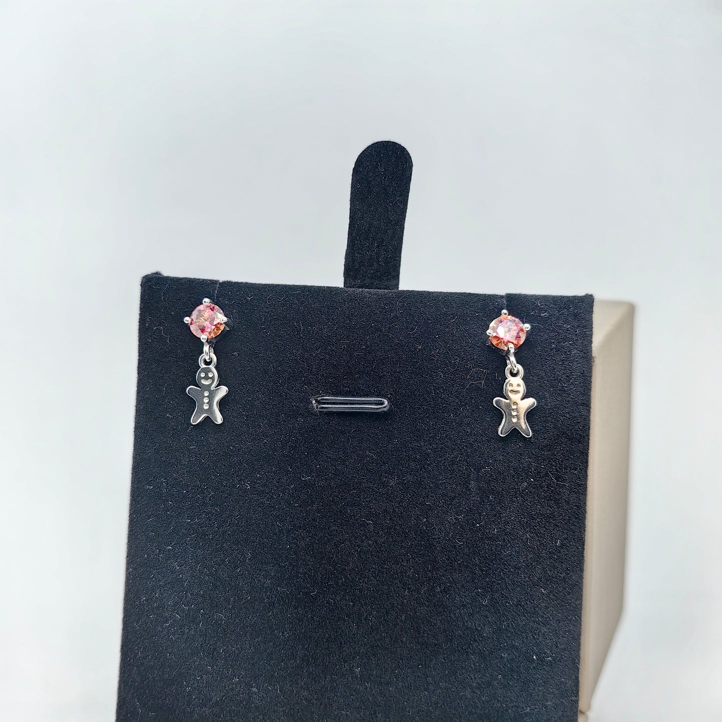 Ginger Breadman Dangle Round Gem Ear Studs