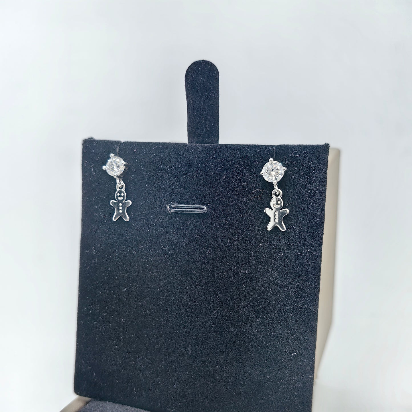 Ginger Breadman Dangle Round Gem Ear Studs