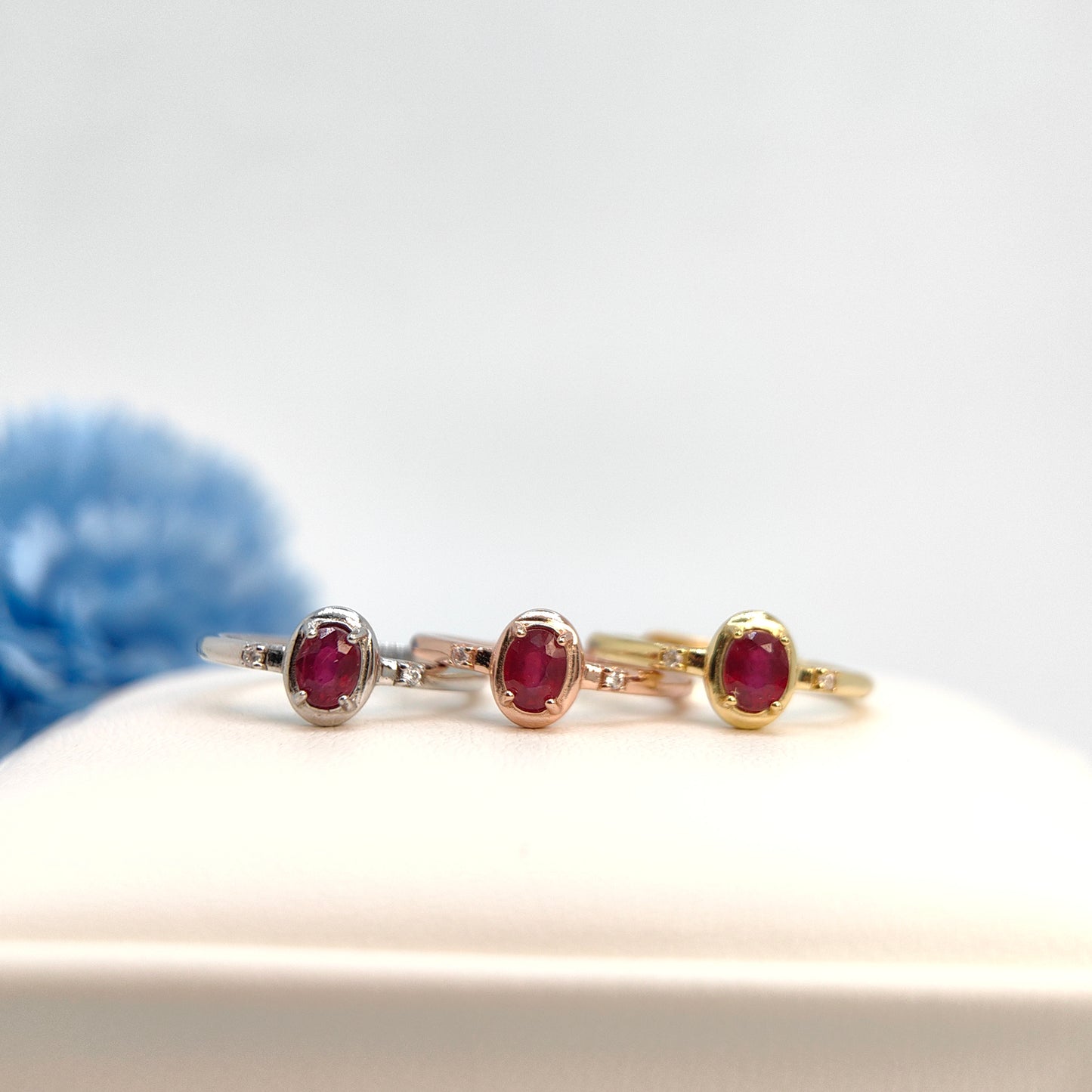 Red Ruby Oval Vintage Halo Demi Fine Ring