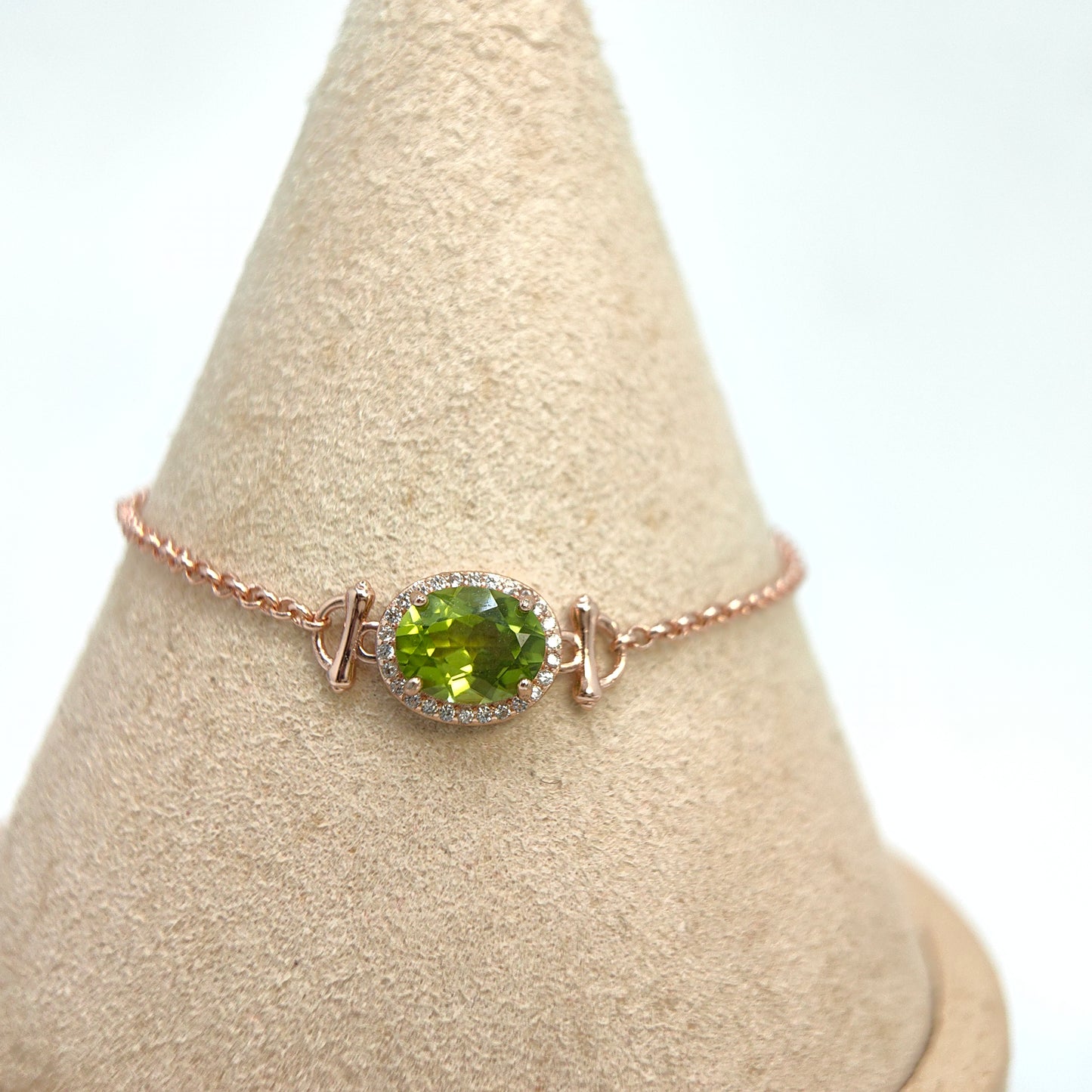Single Oval Gemstone Halo Chain Demi Fine S925 Bracelet