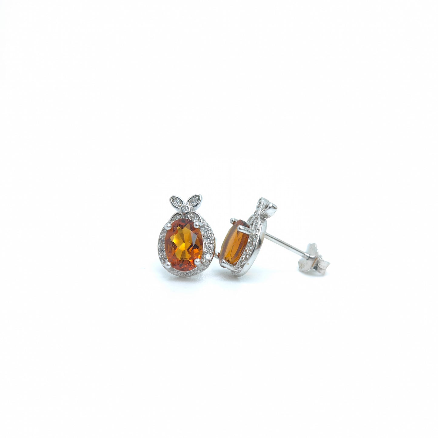 Natural Citrine Gemstone Mandarin Orange Demi Fine Ear Studs - Chinese New Year