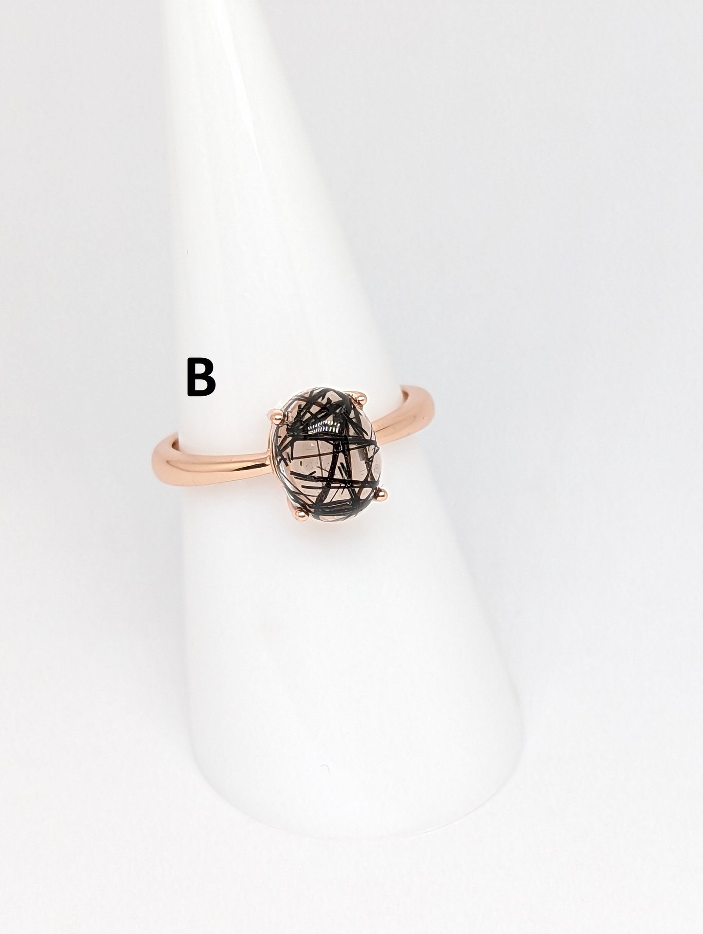 Natural Black Rutilated Quartz Oval S925 Sterling Silver Ring