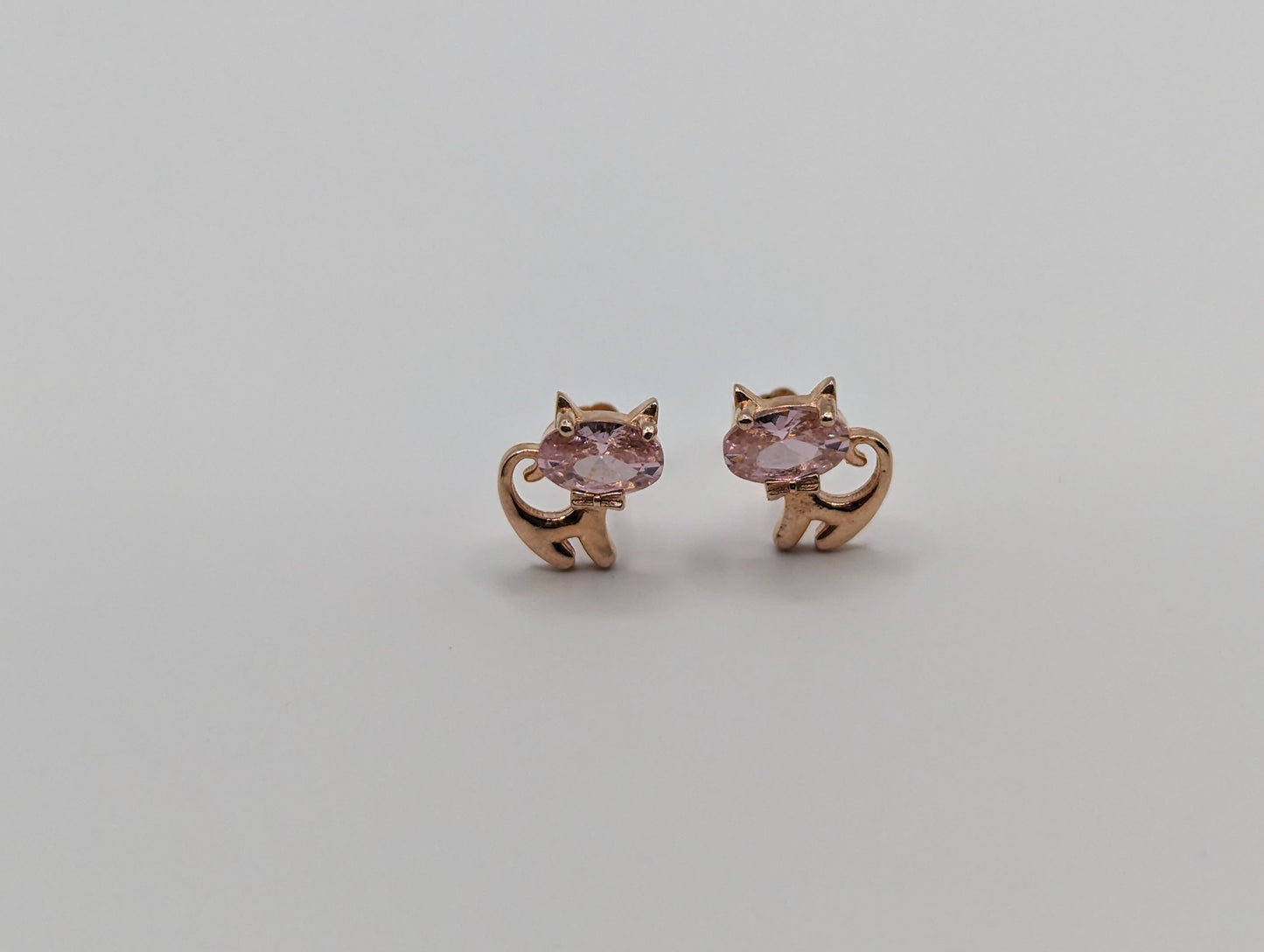 Cute Kitty Cat Ear Studs with Oval Gemstones in S925 Sterling Silver