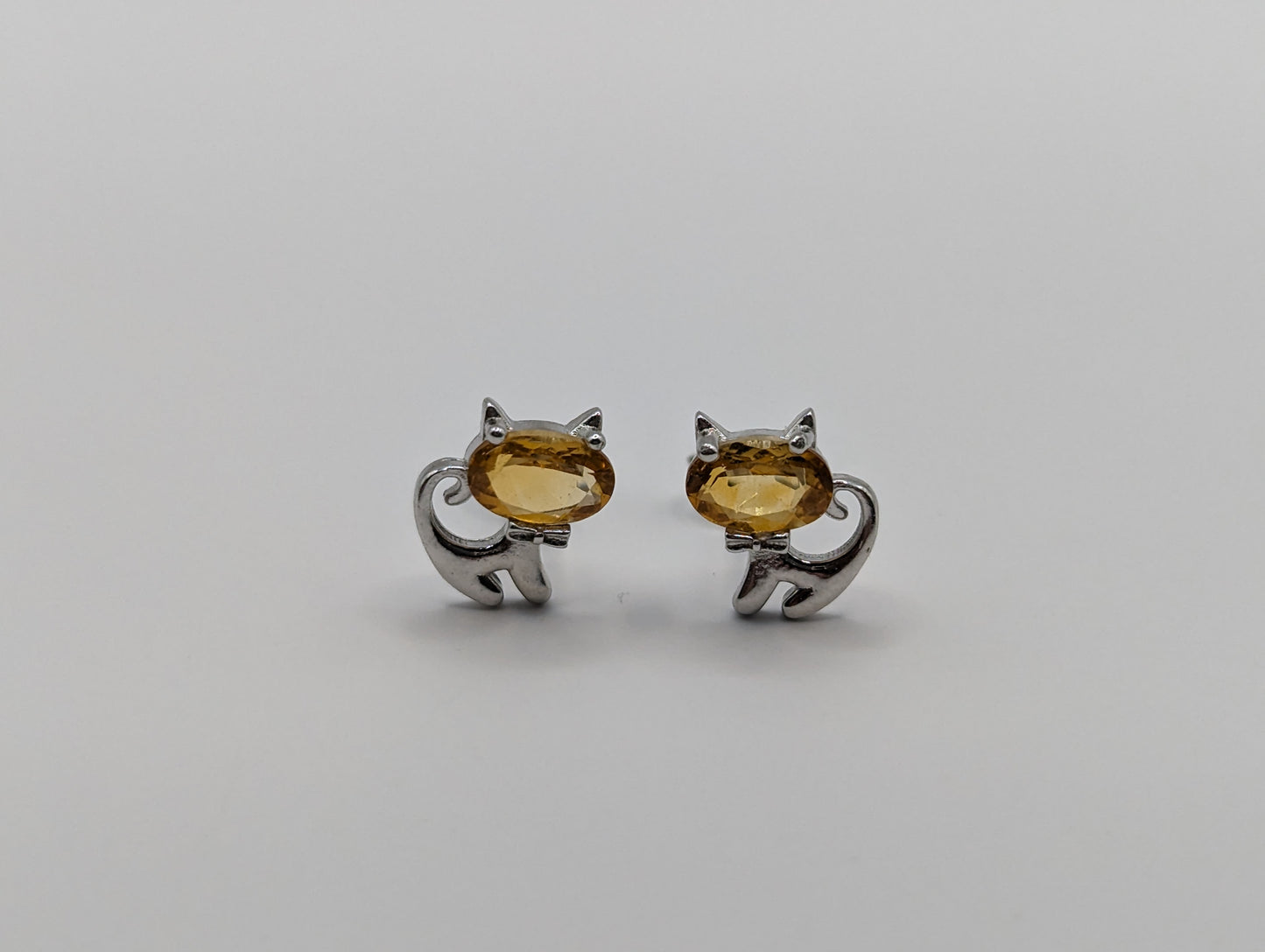 Cute Kitty Cat Ear Studs with Oval Gemstones in S925 Sterling Silver