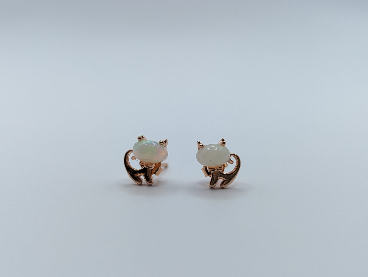 Cute Kitty Cat Ear Studs with Oval Gemstones in S925 Sterling Silver